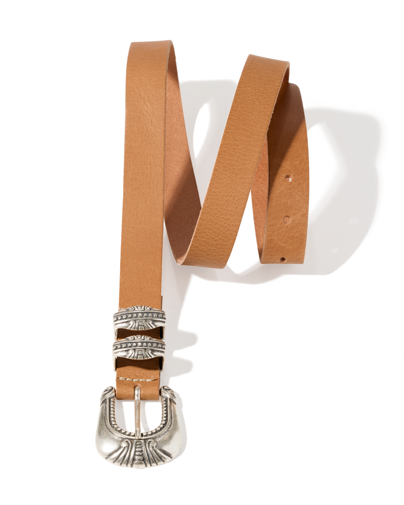 Western Engraved Hardware Buckle Belt Camel