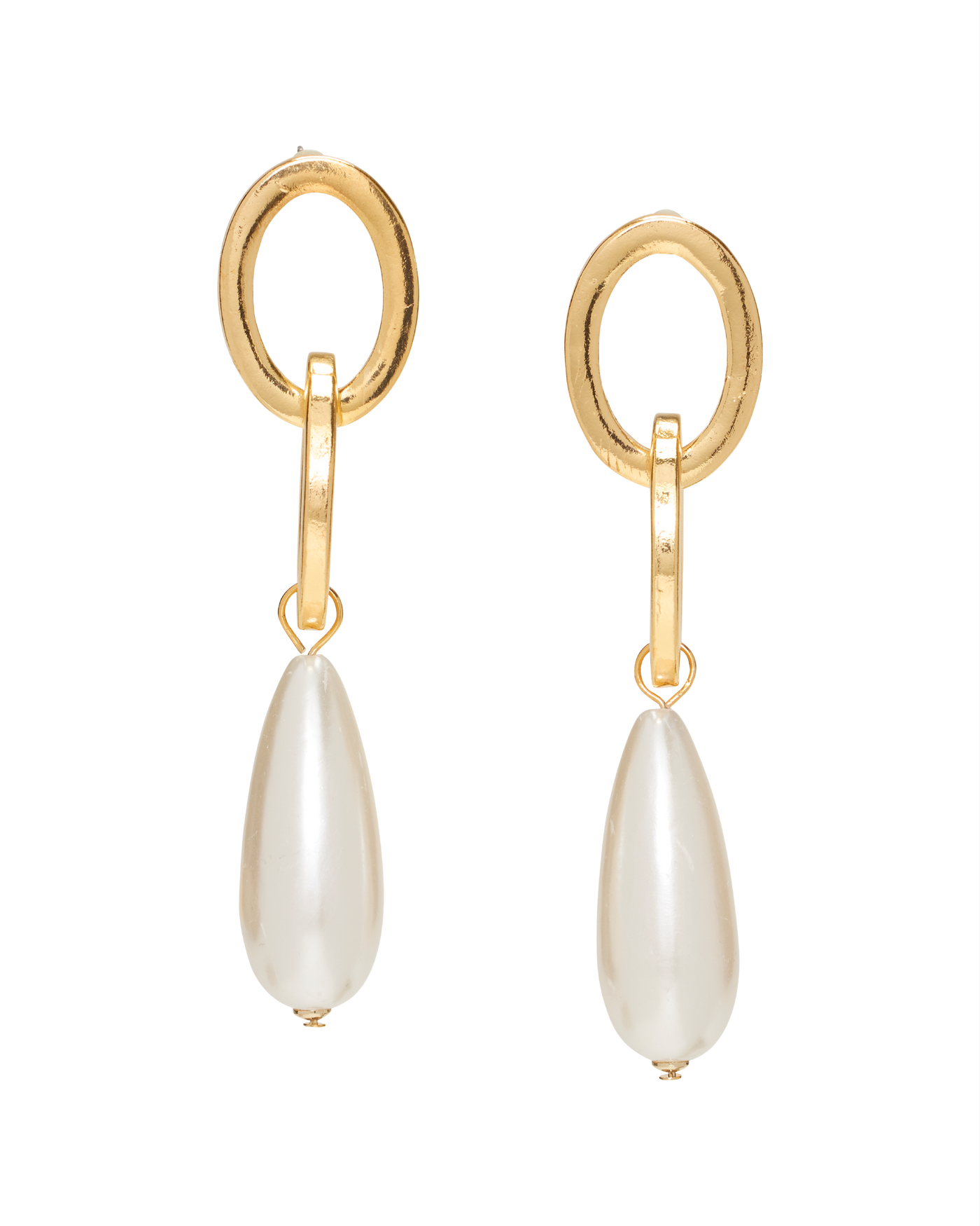 Chain Pearl Drop Earrings Gold