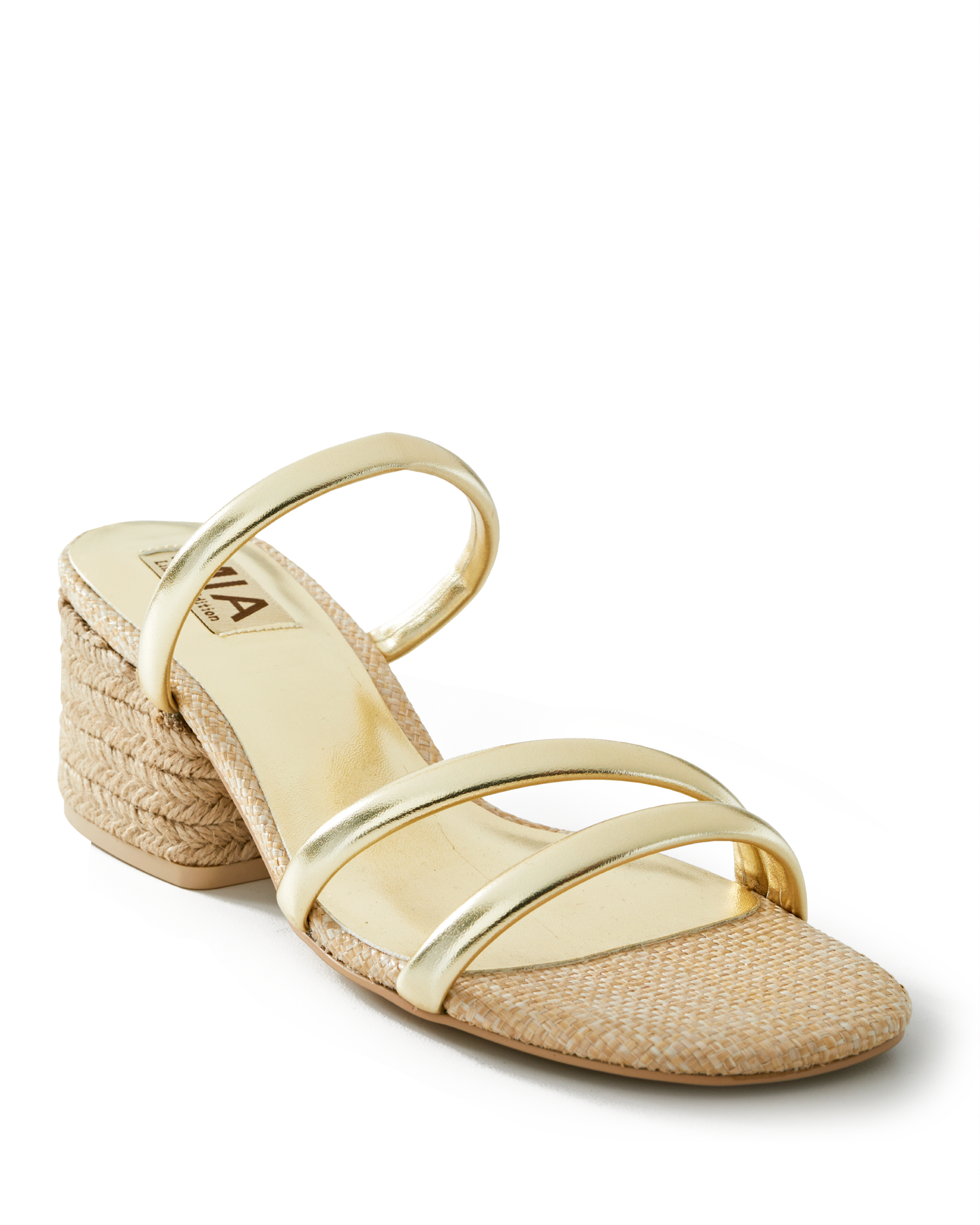 MIA Double Band Raffia Block Heel Gold