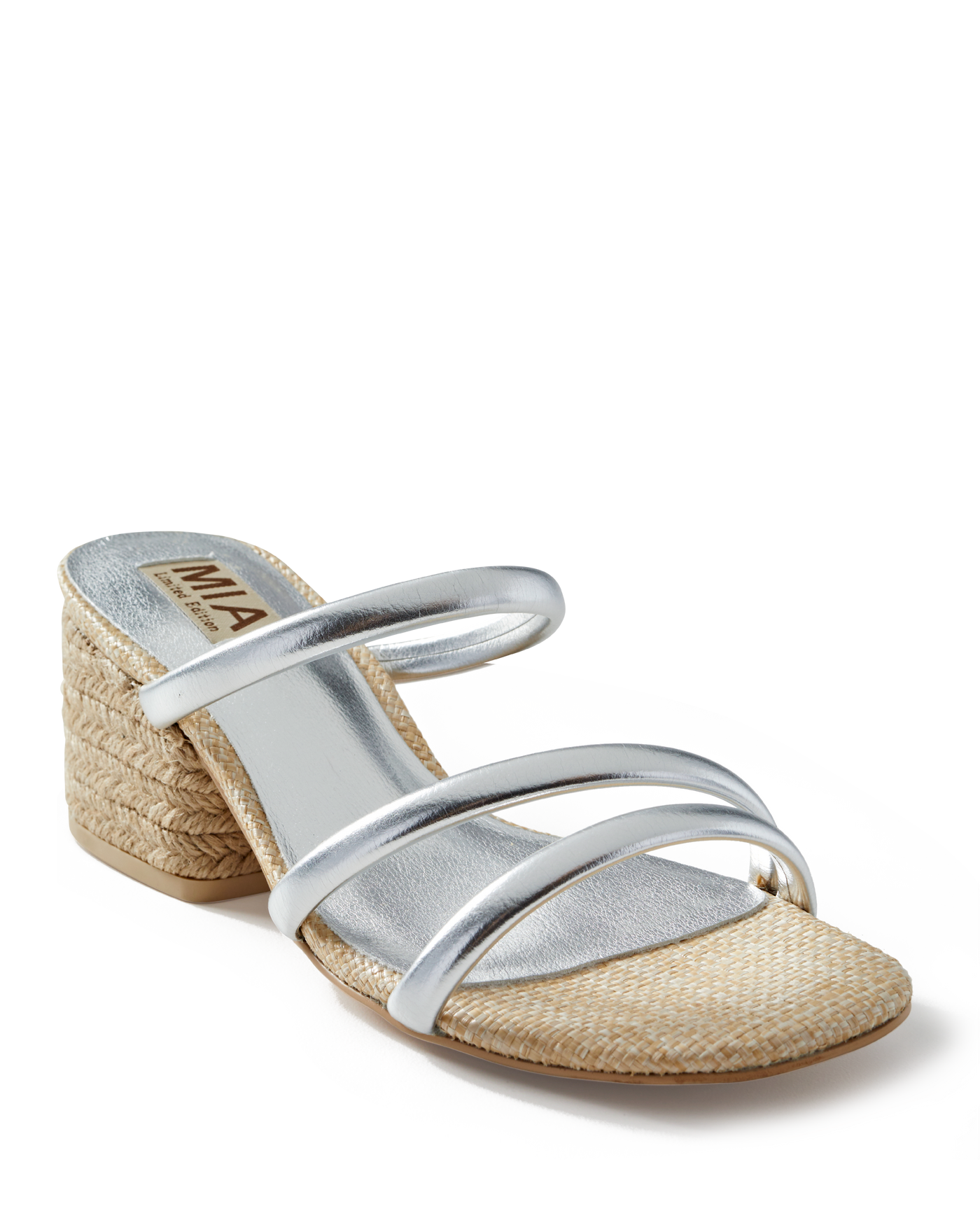 MIA Double Band Raffia Block Heel Silver