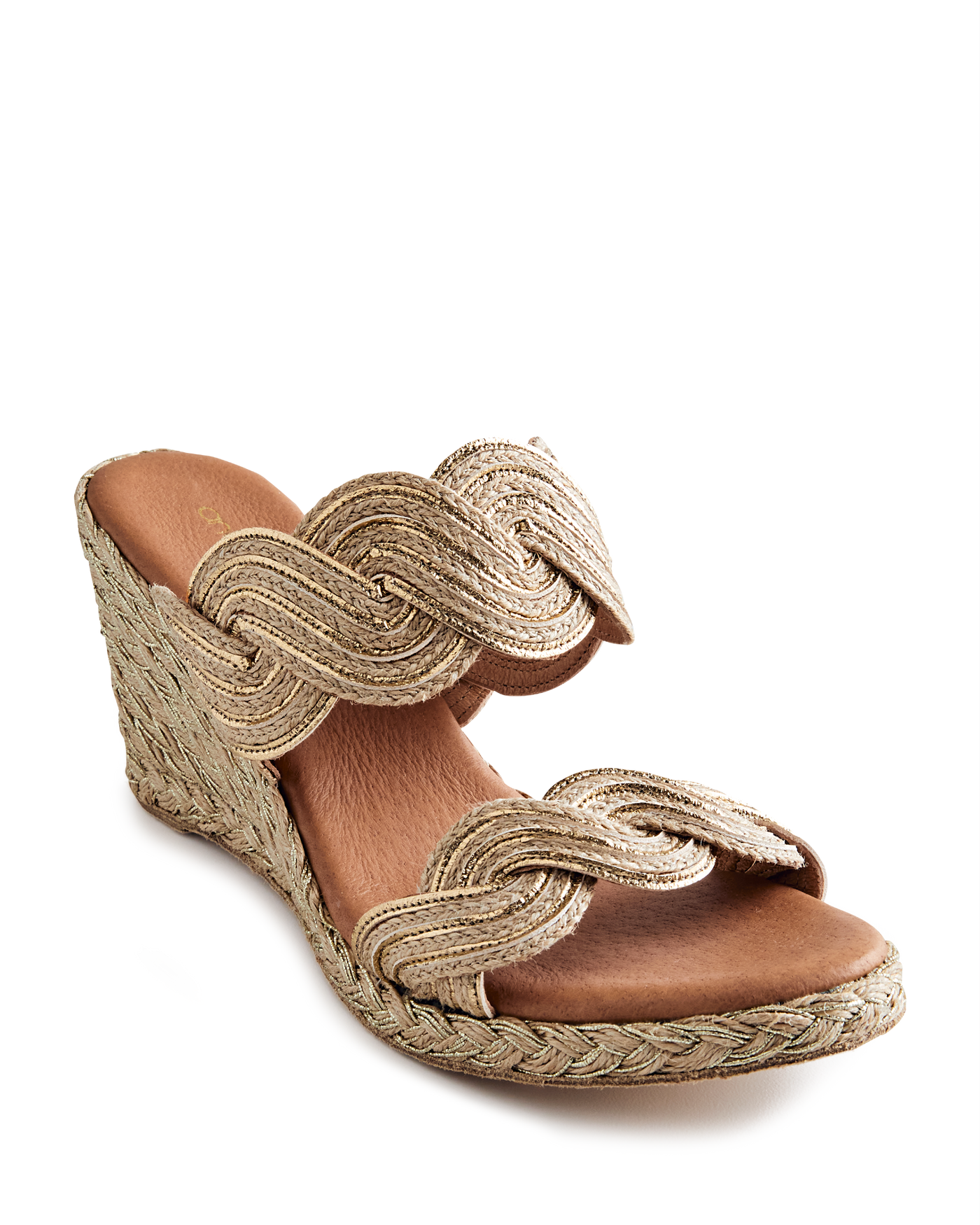 Andre Assous Double Band Raffia Wedge Gold