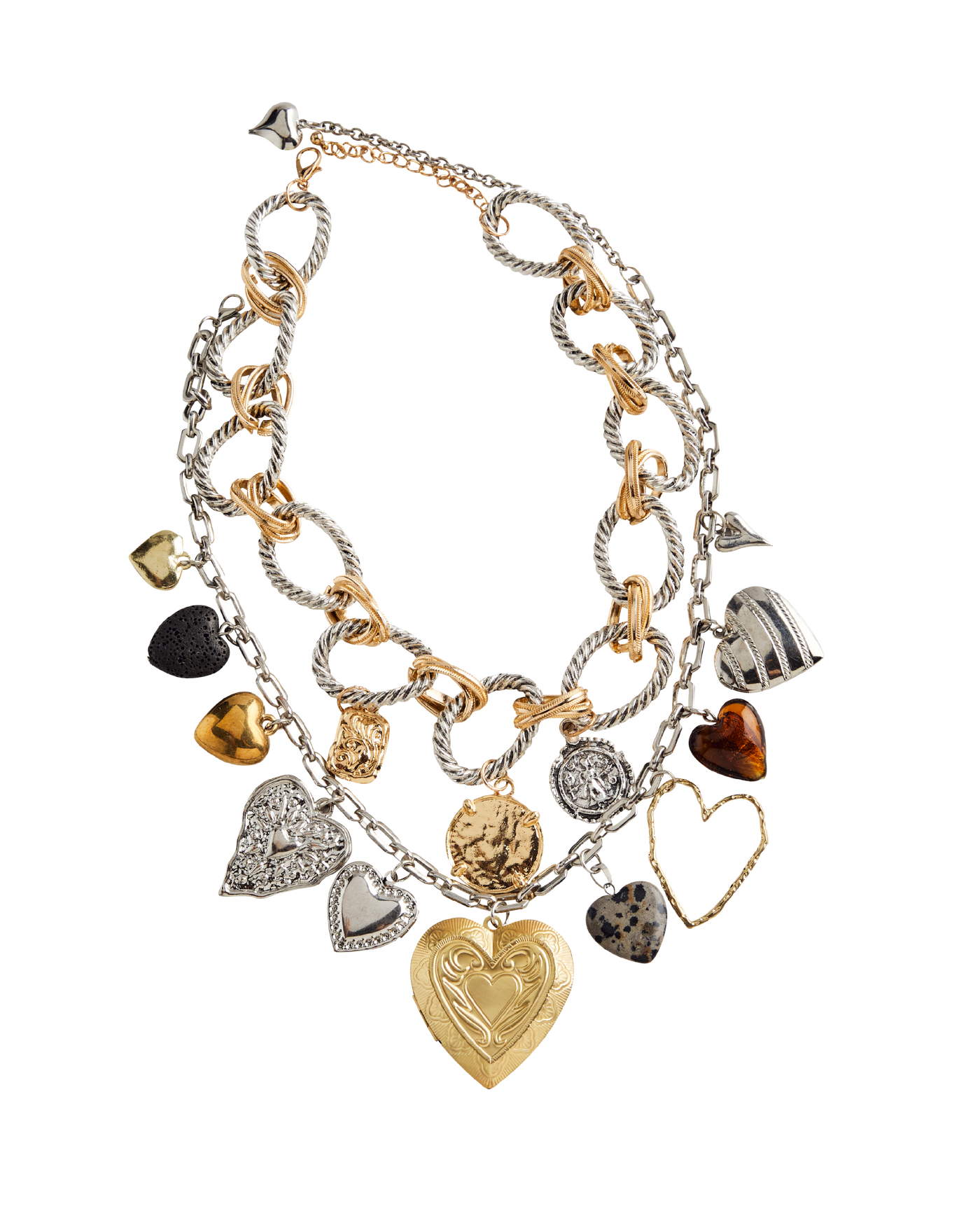 Mixed Metals Layered Chain Charm Necklace Silver/Gold