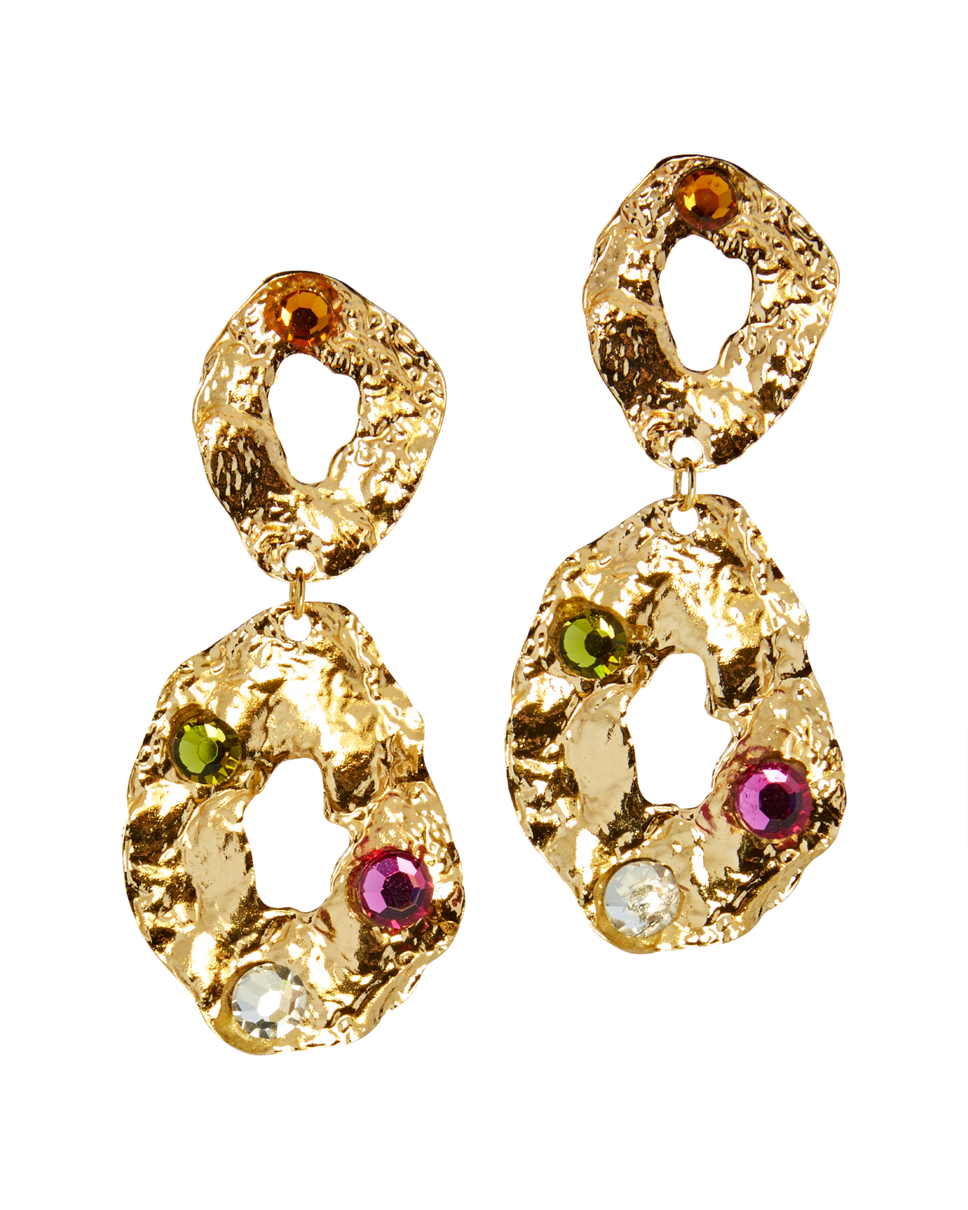 Hammered Embellished Drop Earrings Gold