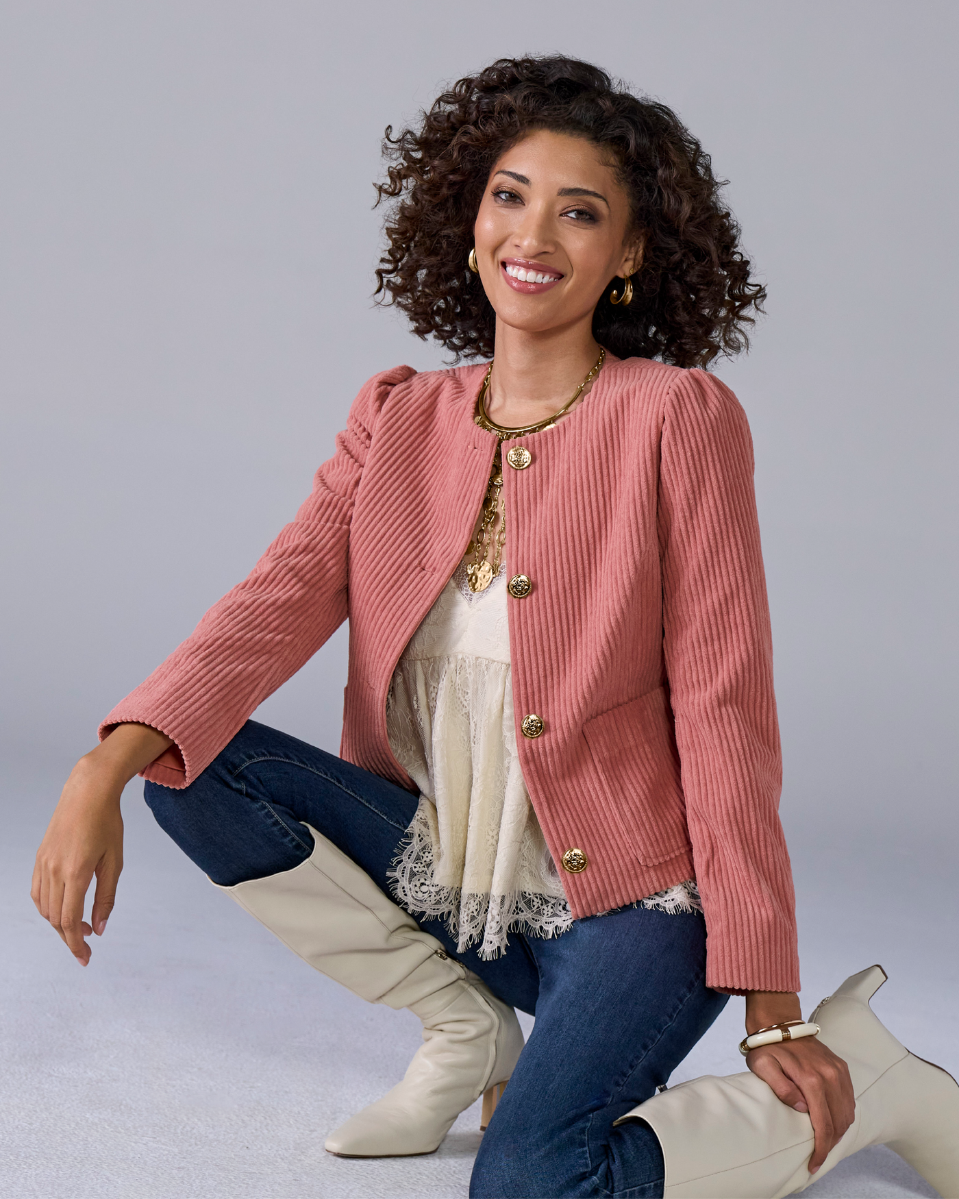 Chic Corduroy Lady Jacket Rose Tan