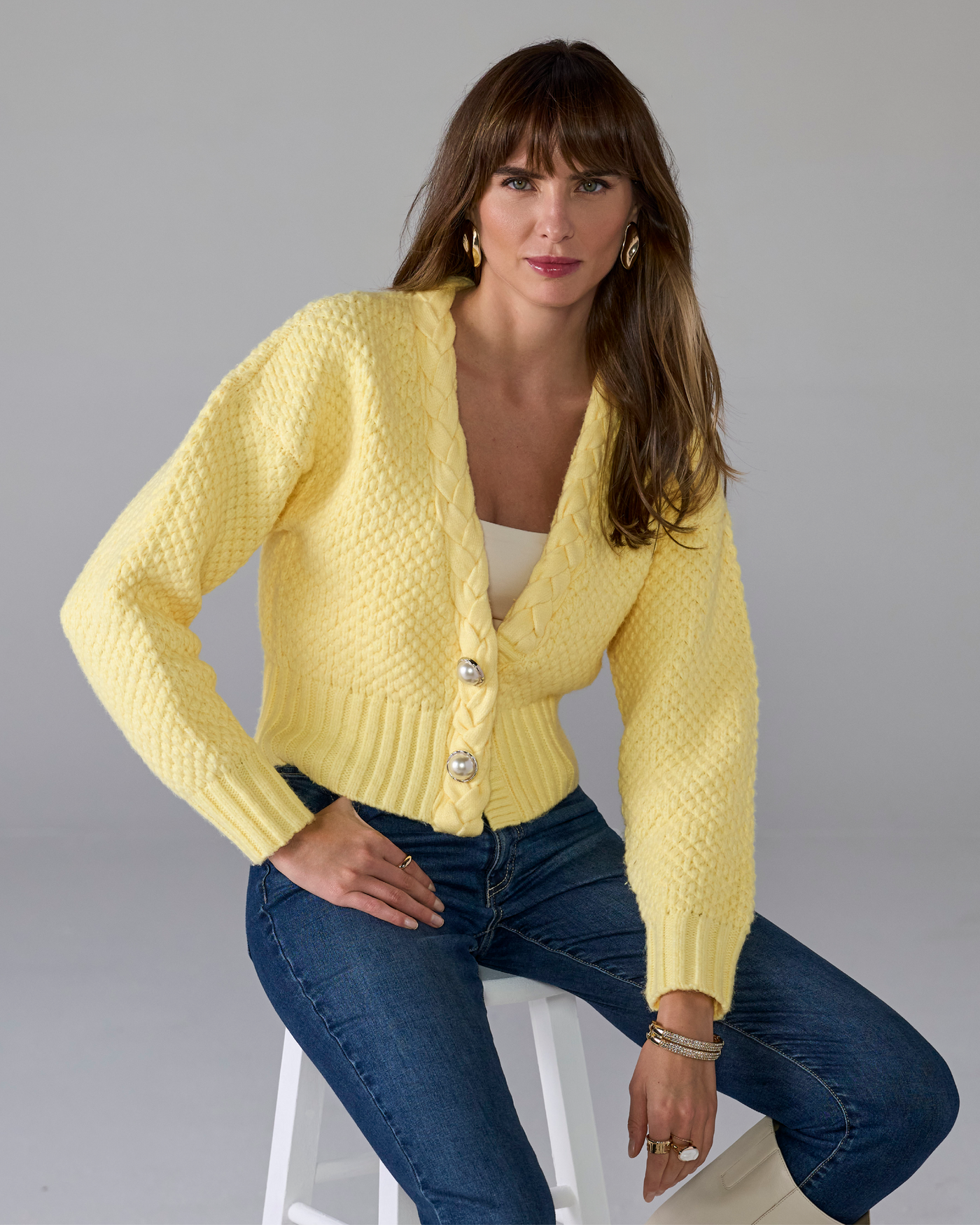 Textured Braid Detail Cardigan Sunshine