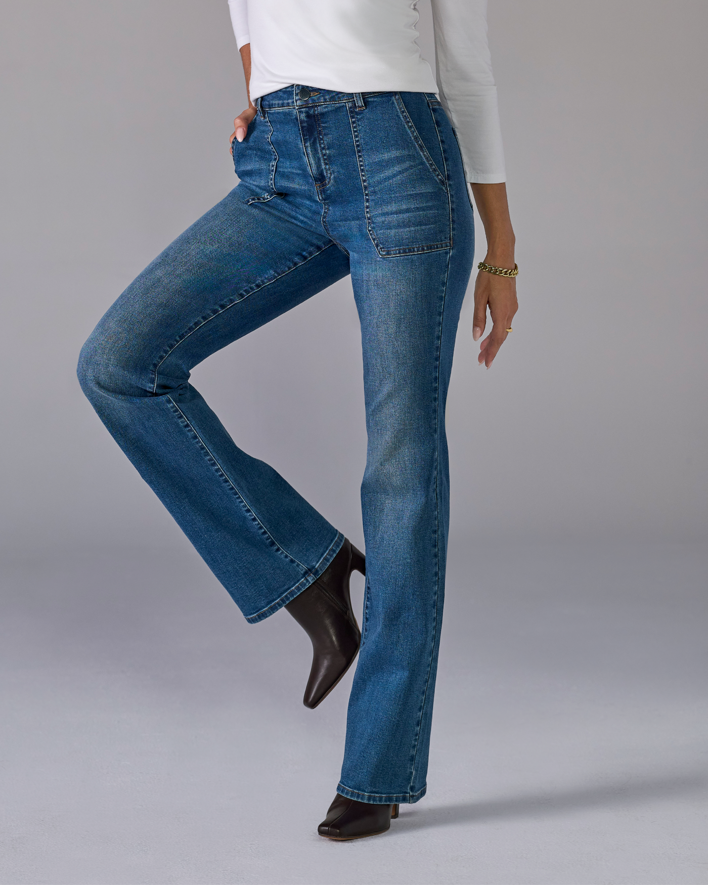 Angled Pocket Bootcut Jean Medium Wash