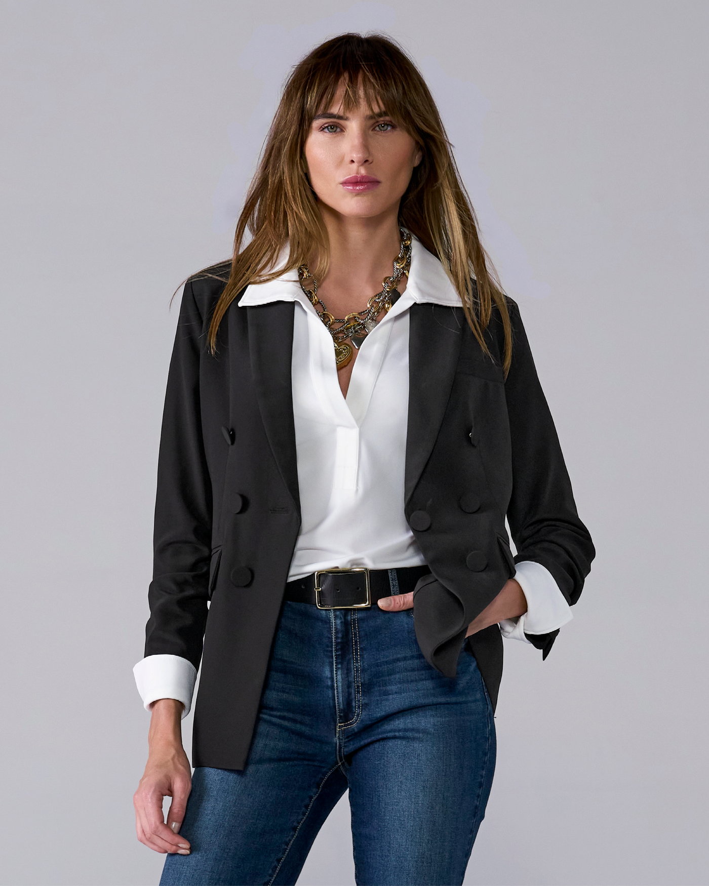 Cutaway Faux Double Breasted Blazer Black