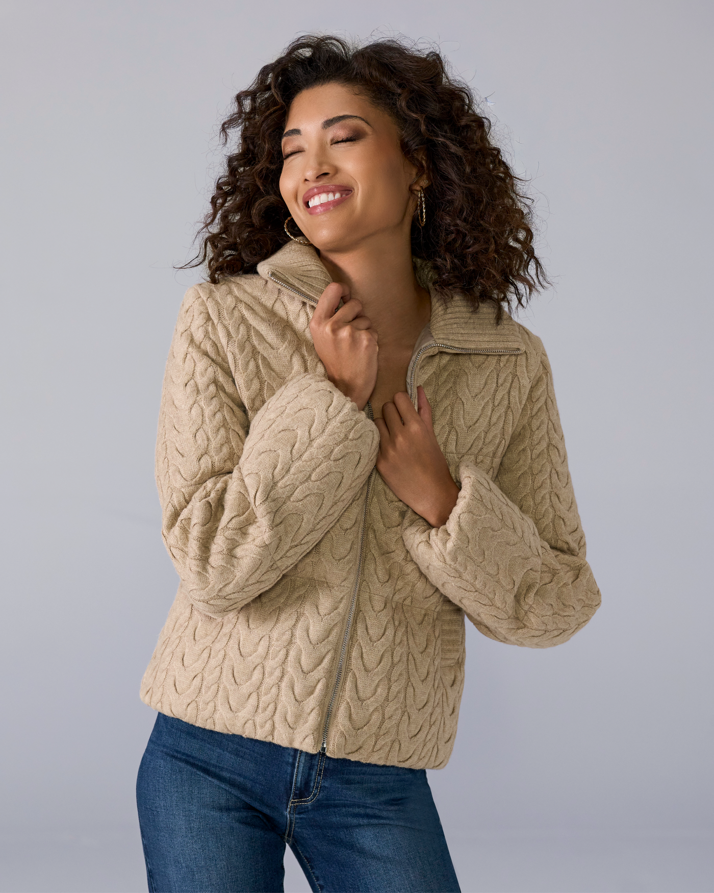 Cable Knit Puffer Coat Heathered Oatmeal