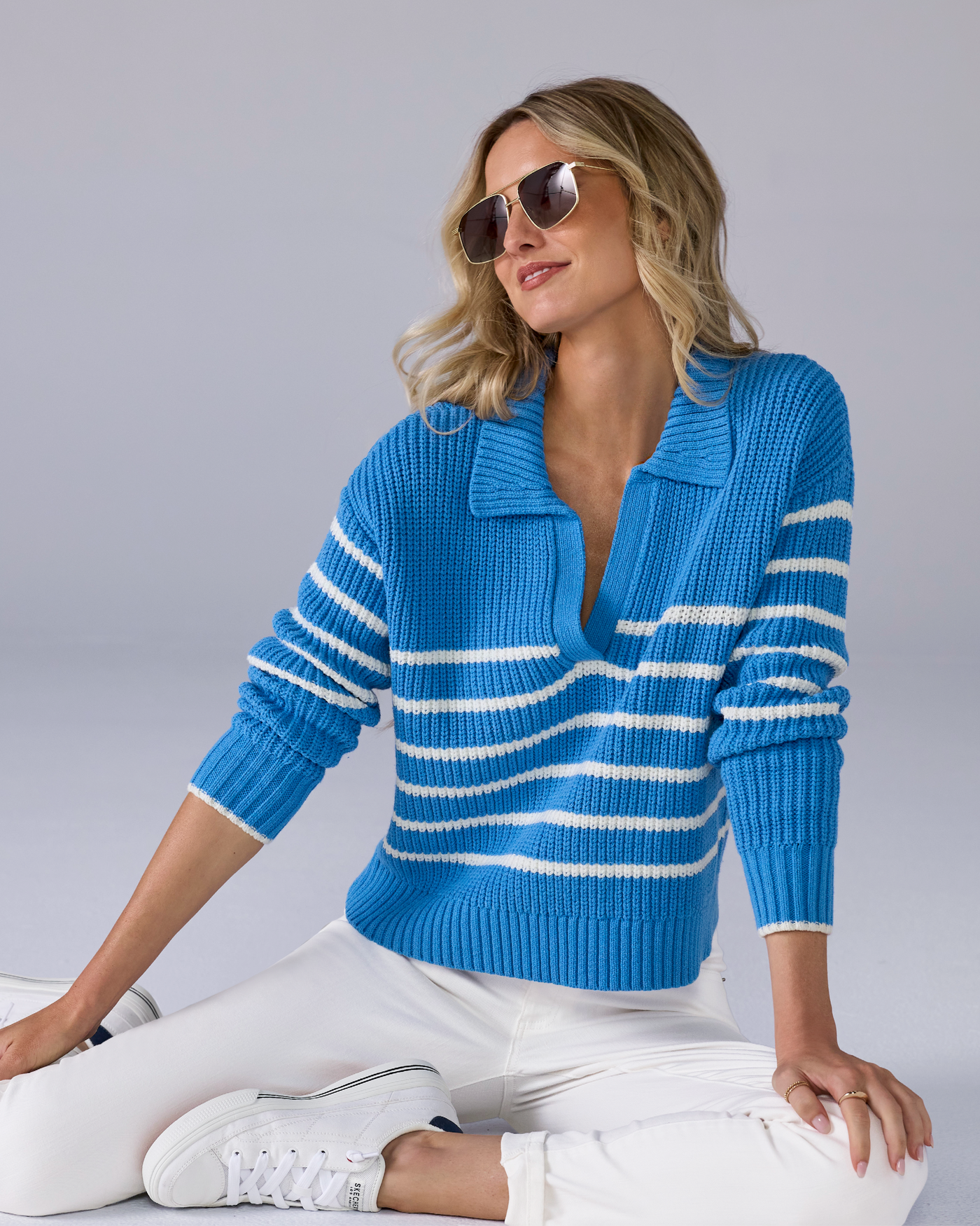 Collared Striped Relaxed Sweater Campanula