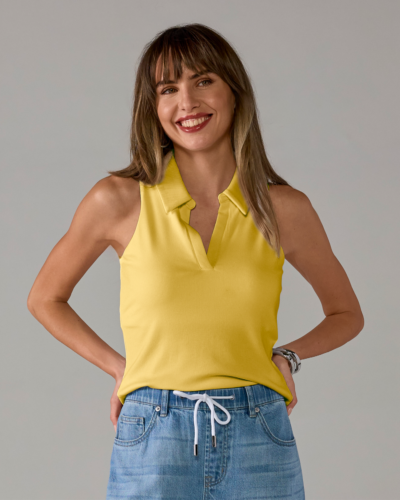 So Essential Polo Neck Knit Top Lemon Drop