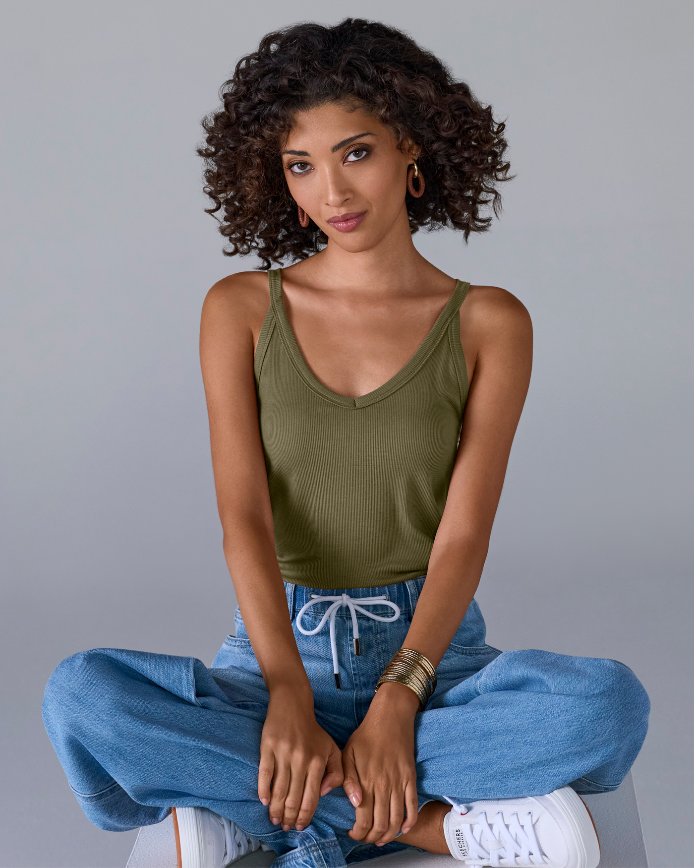 So Essential V-Neck Racer Back Knit Tank Capulet Olive