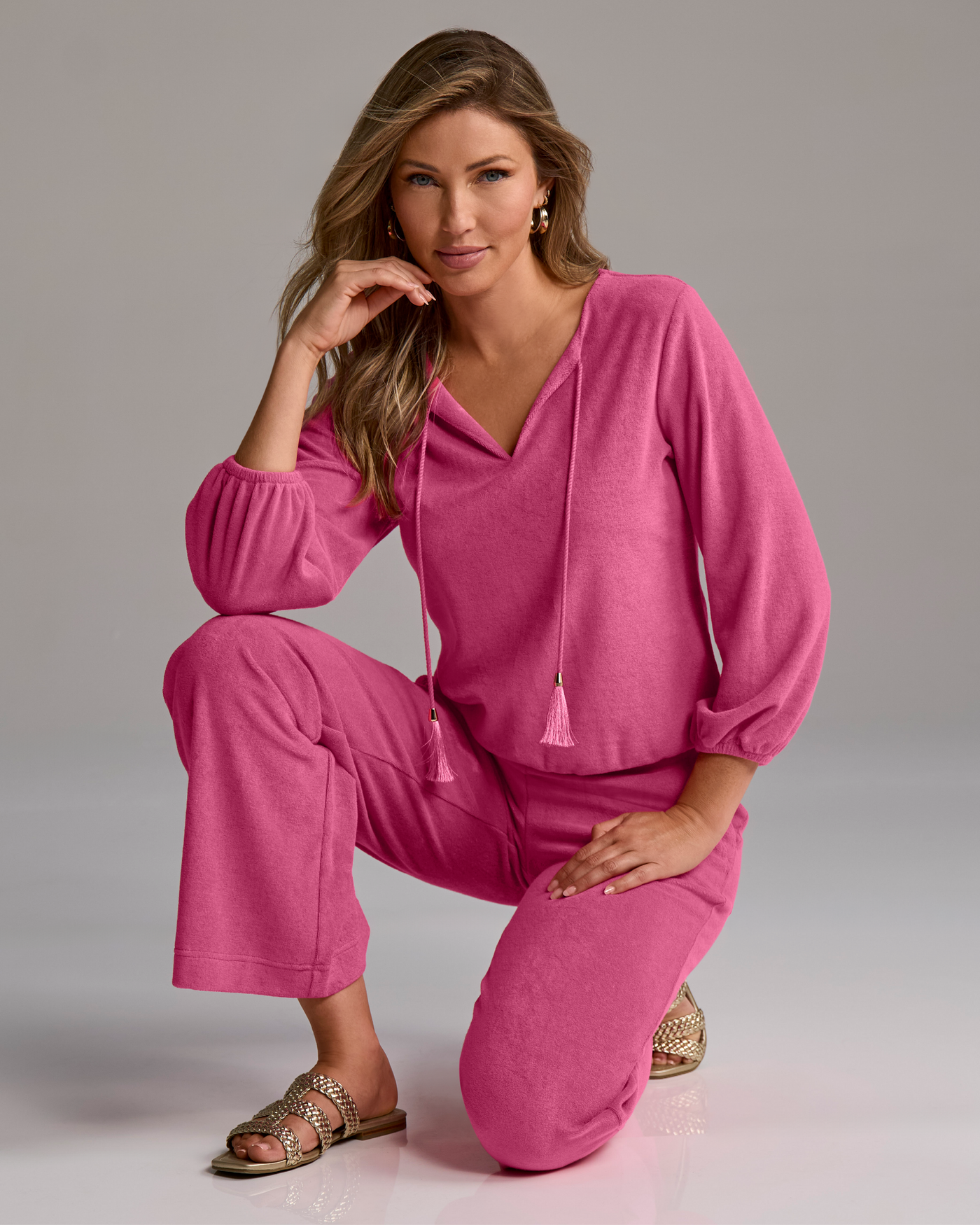 Beach Terry Puff Sleeve Pullover and Pant Set Primrose Pink