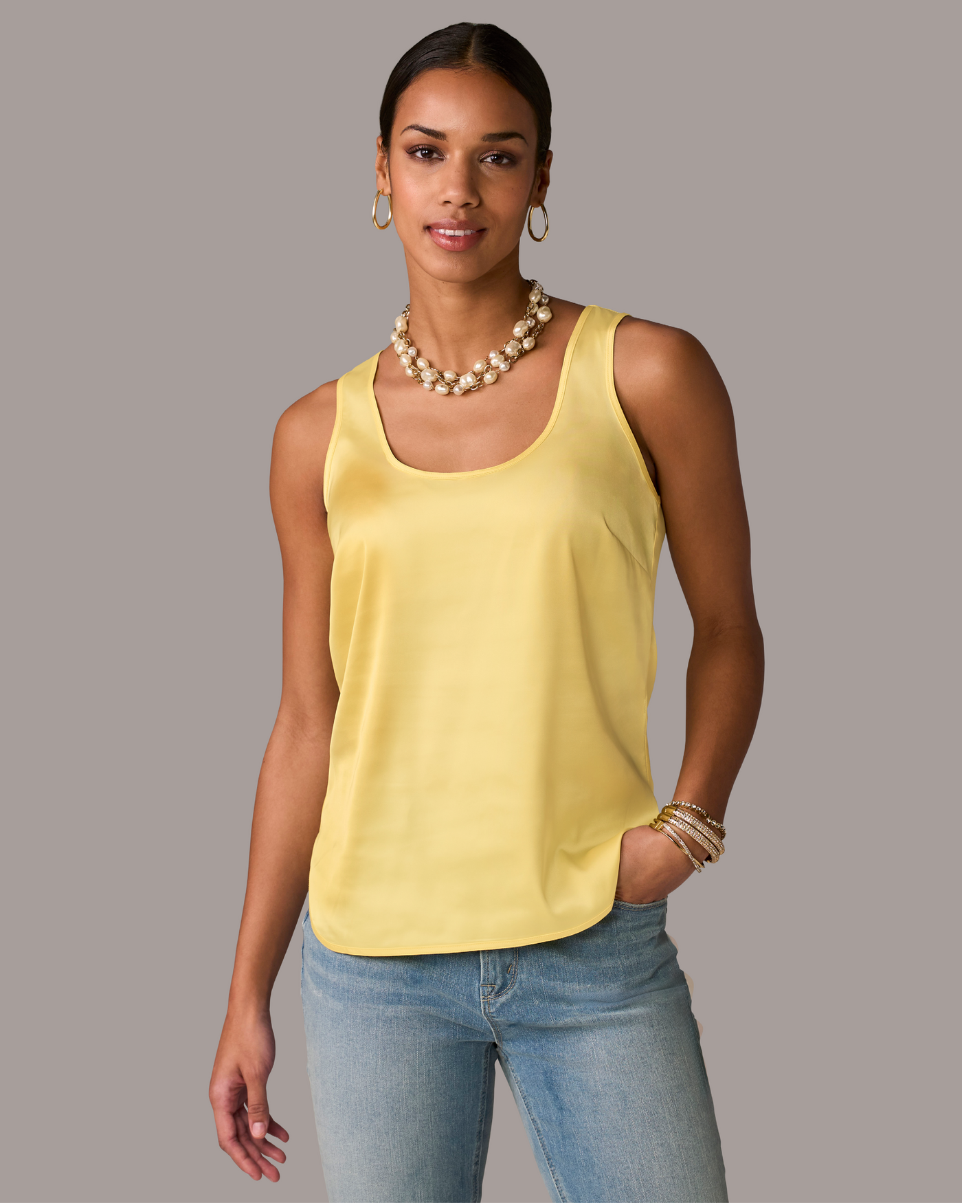 Samantha Scoop Neck Charmeuse Blouse Pale Banana