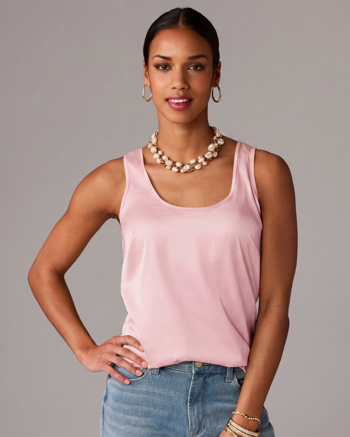 Samantha Scoop Neck Charmeuse Blouse Ballerina
