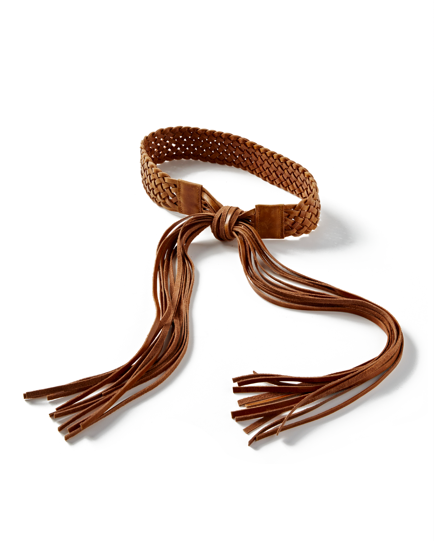 Leather Braided Tie Belt Brown