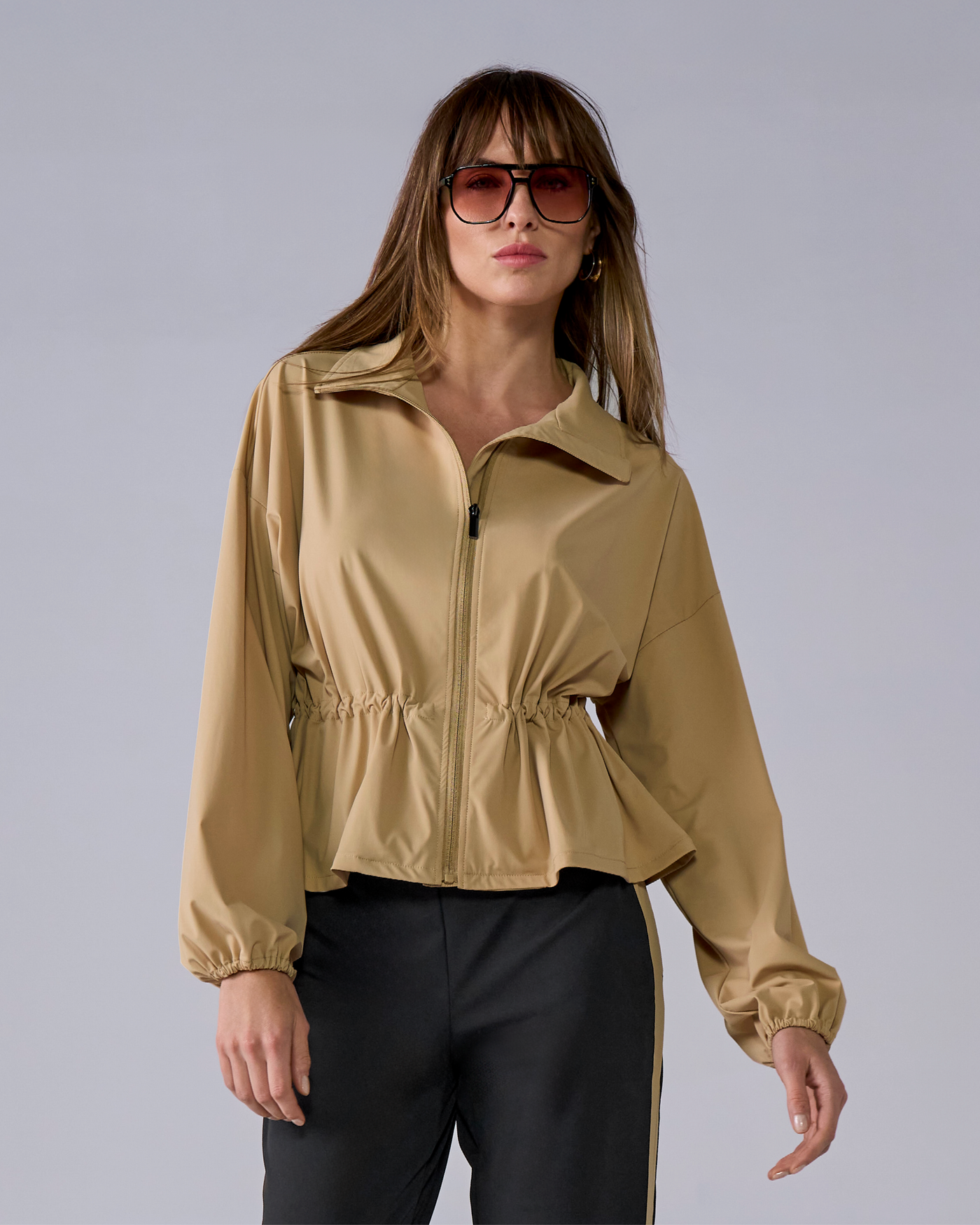 Drawstring Windbreaker Jacket Sesame