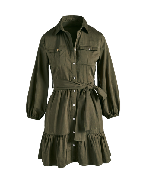Tiered Utility Shirt Dress Olive Night | Boston Proper
