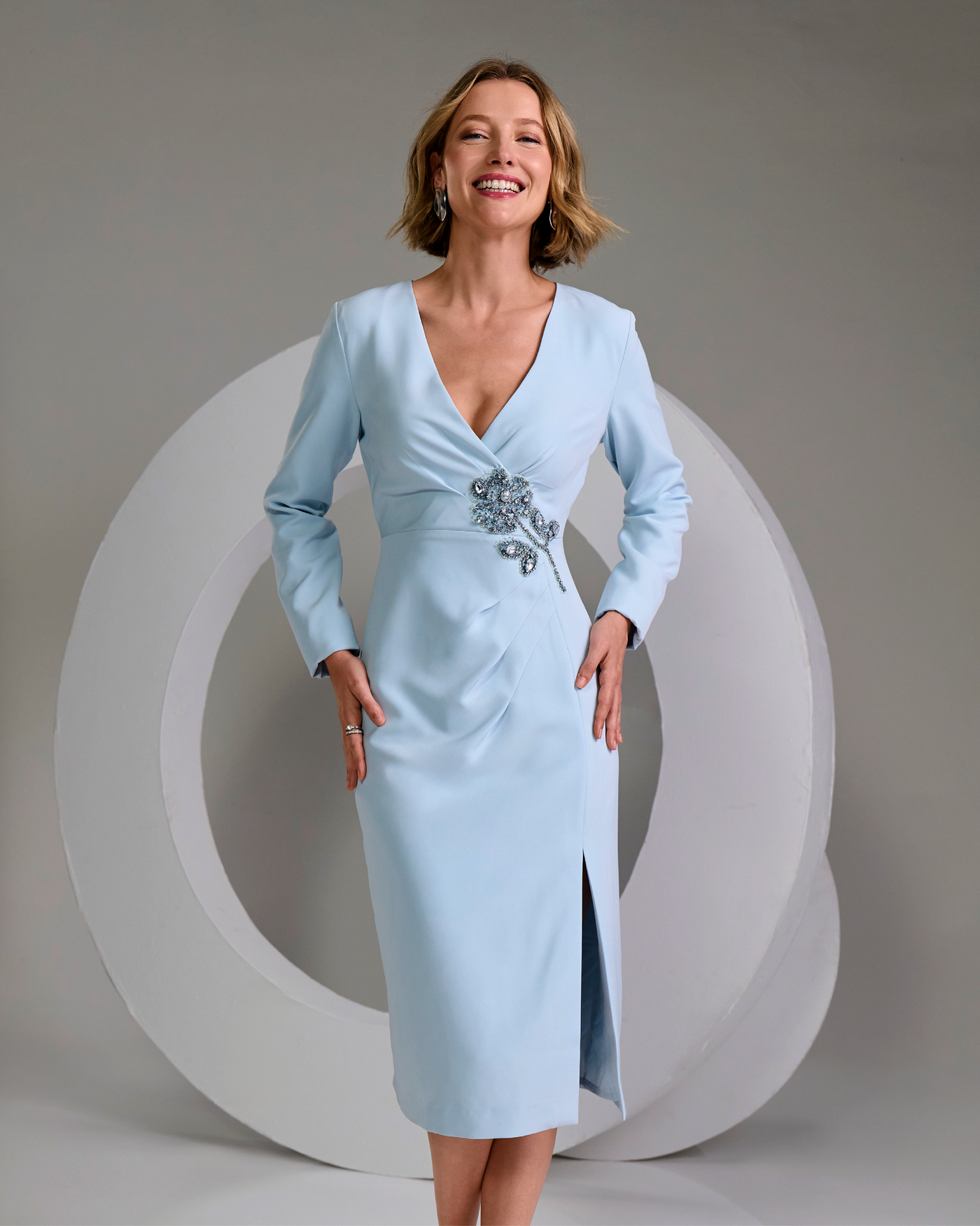 Surplice Embellished Sheath Dress Blue Cloud