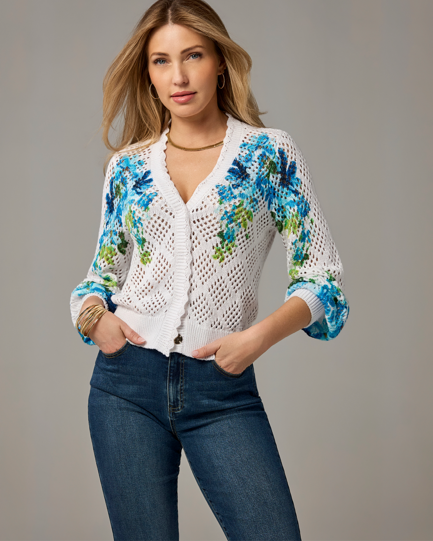 Printed Pointelle Cardigan Autumn Floral