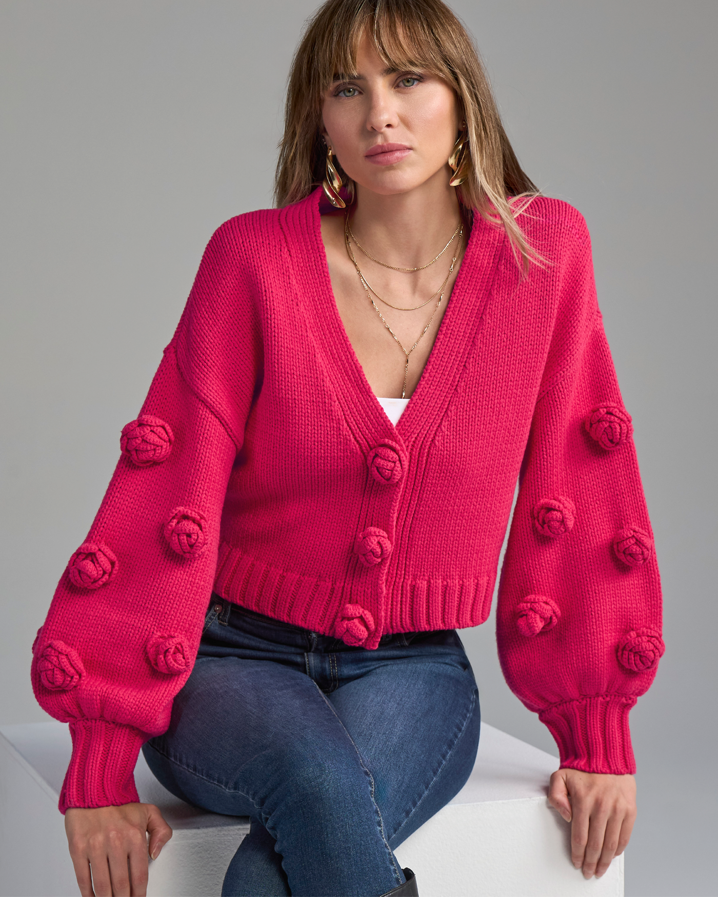 Rosette Cardigan Bright Magenta