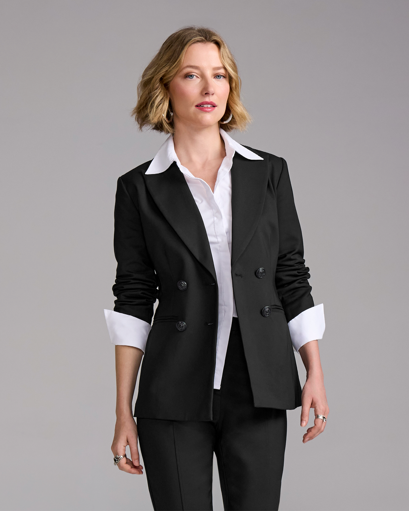 Chic Modern Double Breasted Blazer Black