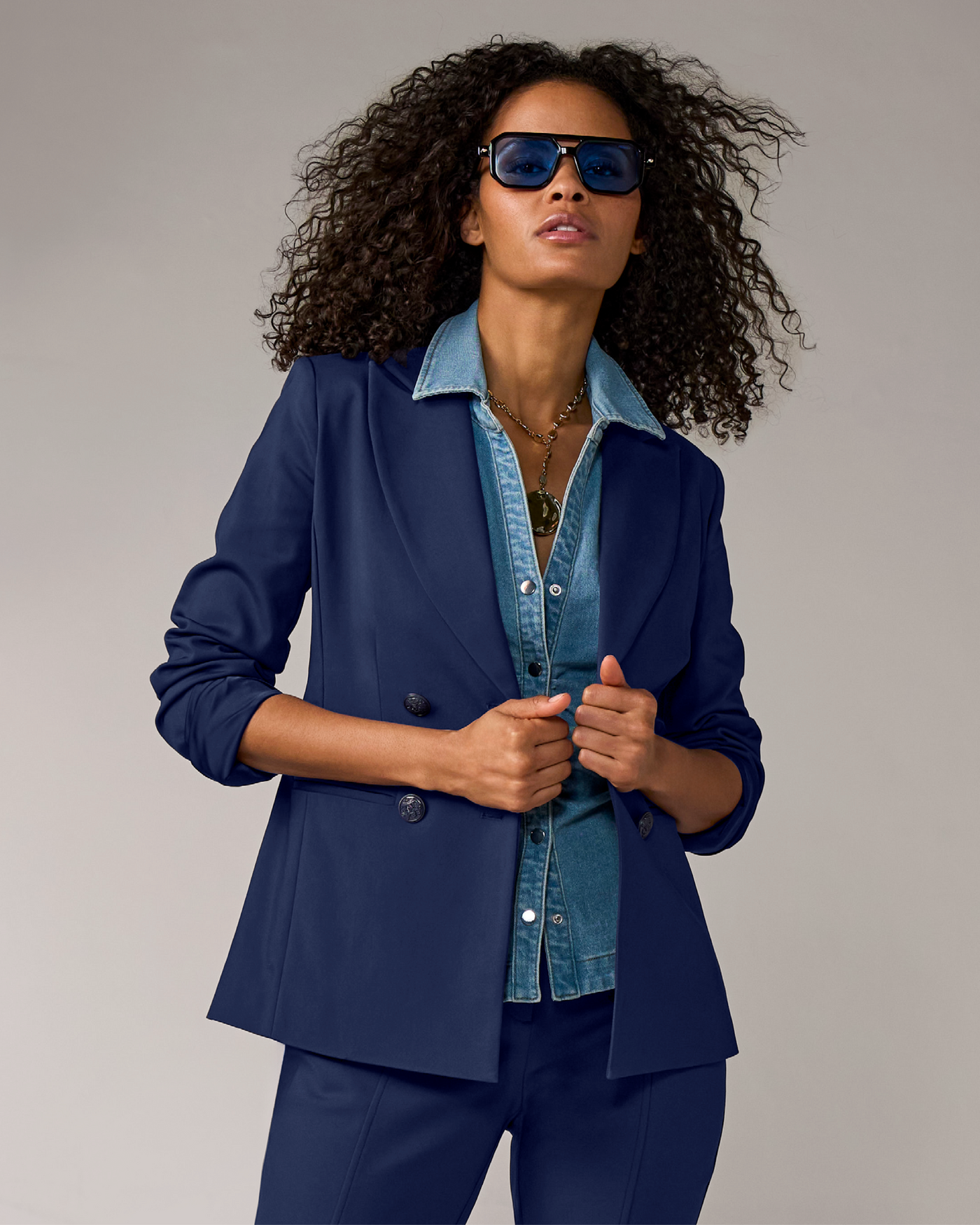 Chic Modern Double Breasted Blazer Navy
