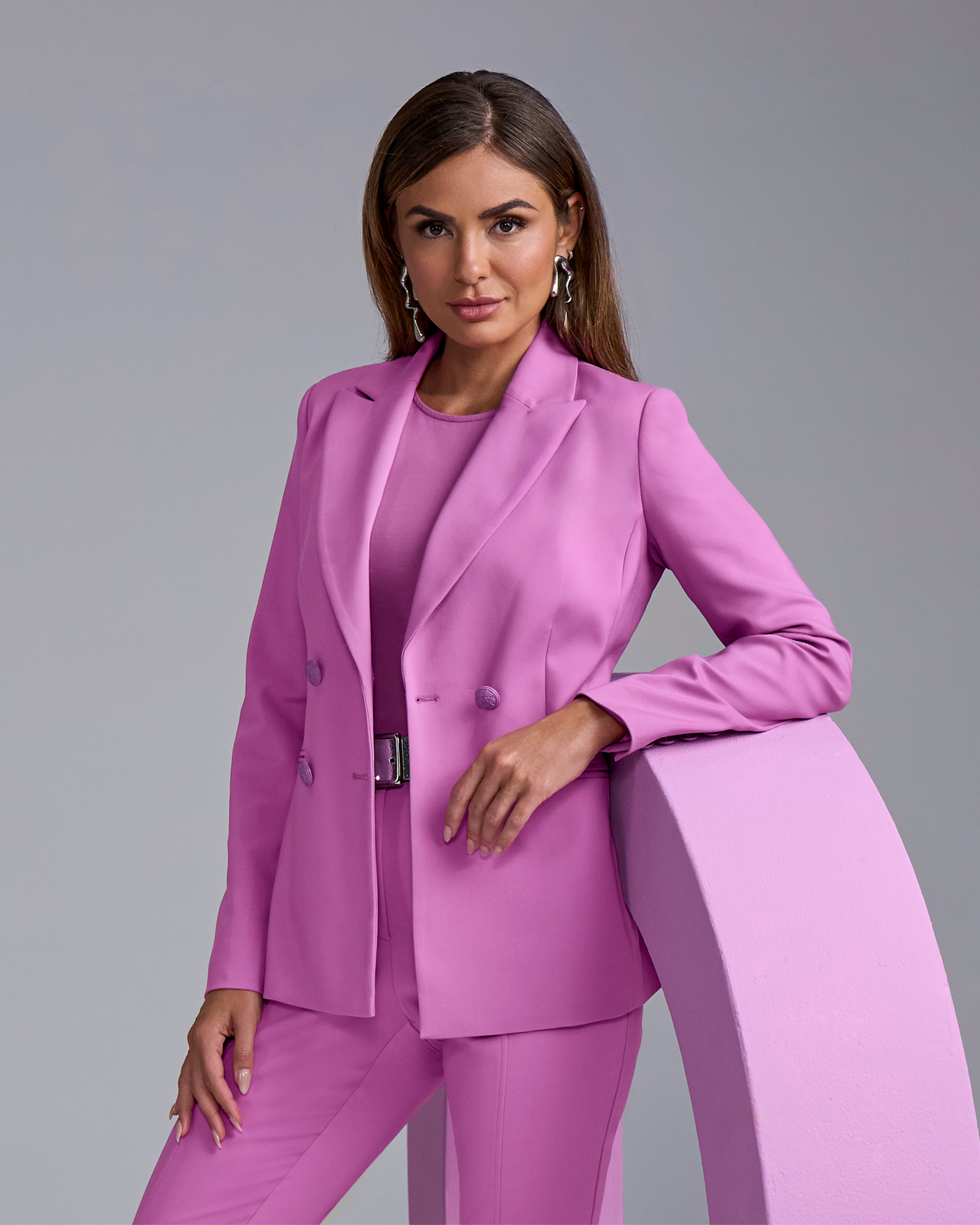 Chic Modern Double Breasted Blazer Radiant Orchid