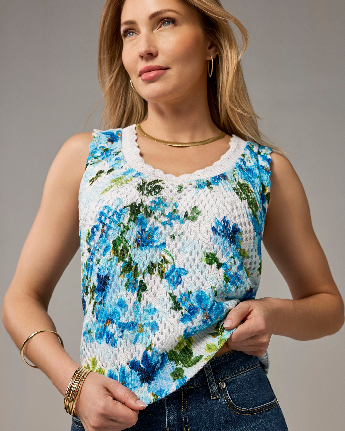Printed Pointelle Sweater Tank Autumn Floral