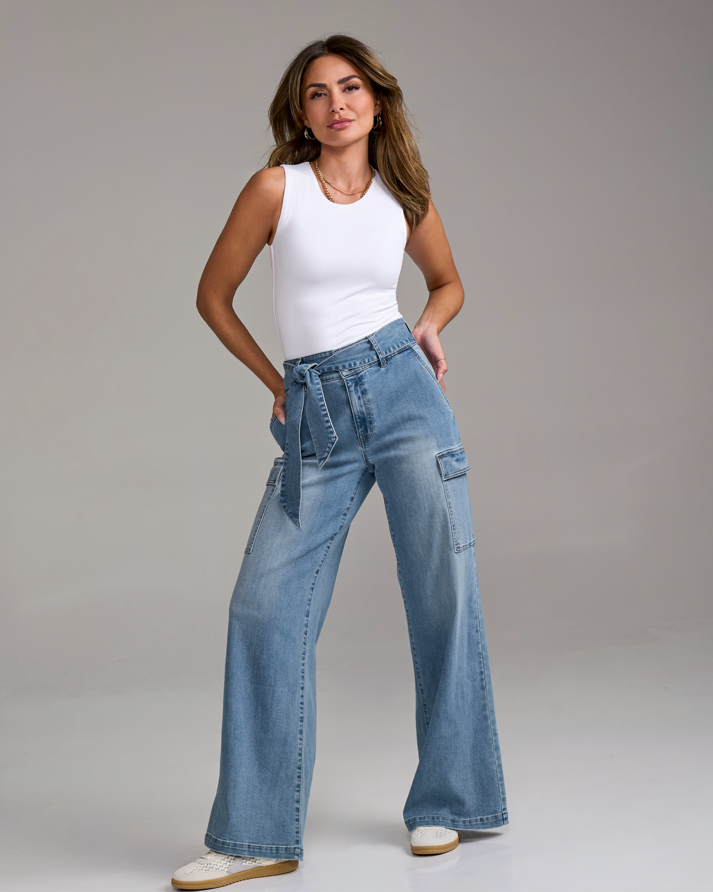 Relaxed Fit Self Tie Cargo Jean Medium Wash