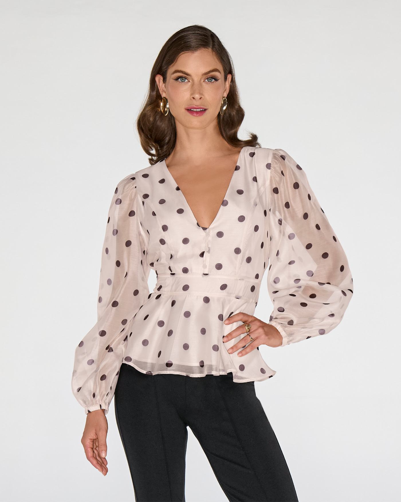 Printed Polka Dot Peplum Blouse Forever Dot