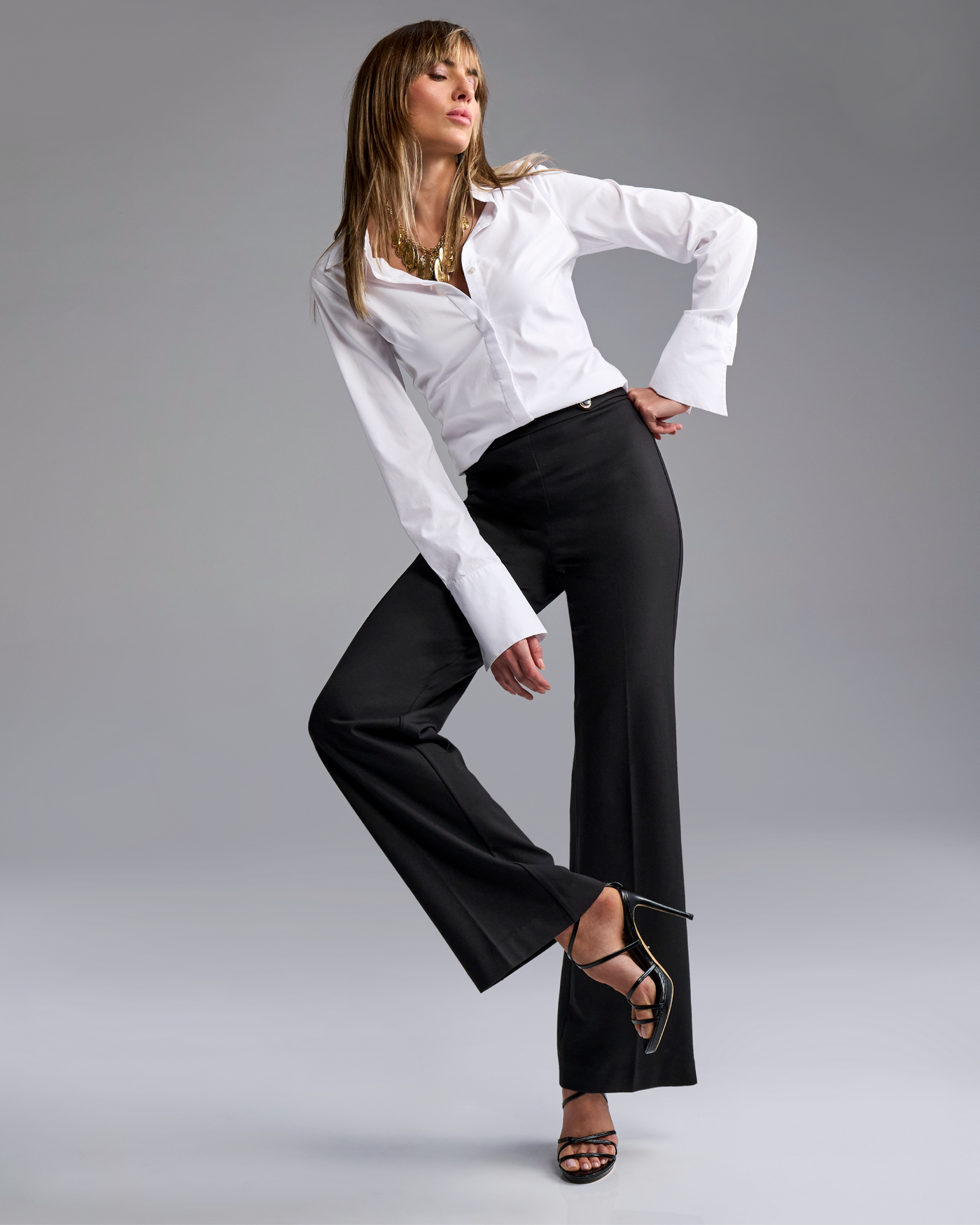 Ultimate Ponte Wide Leg Pant with Button Detail Black