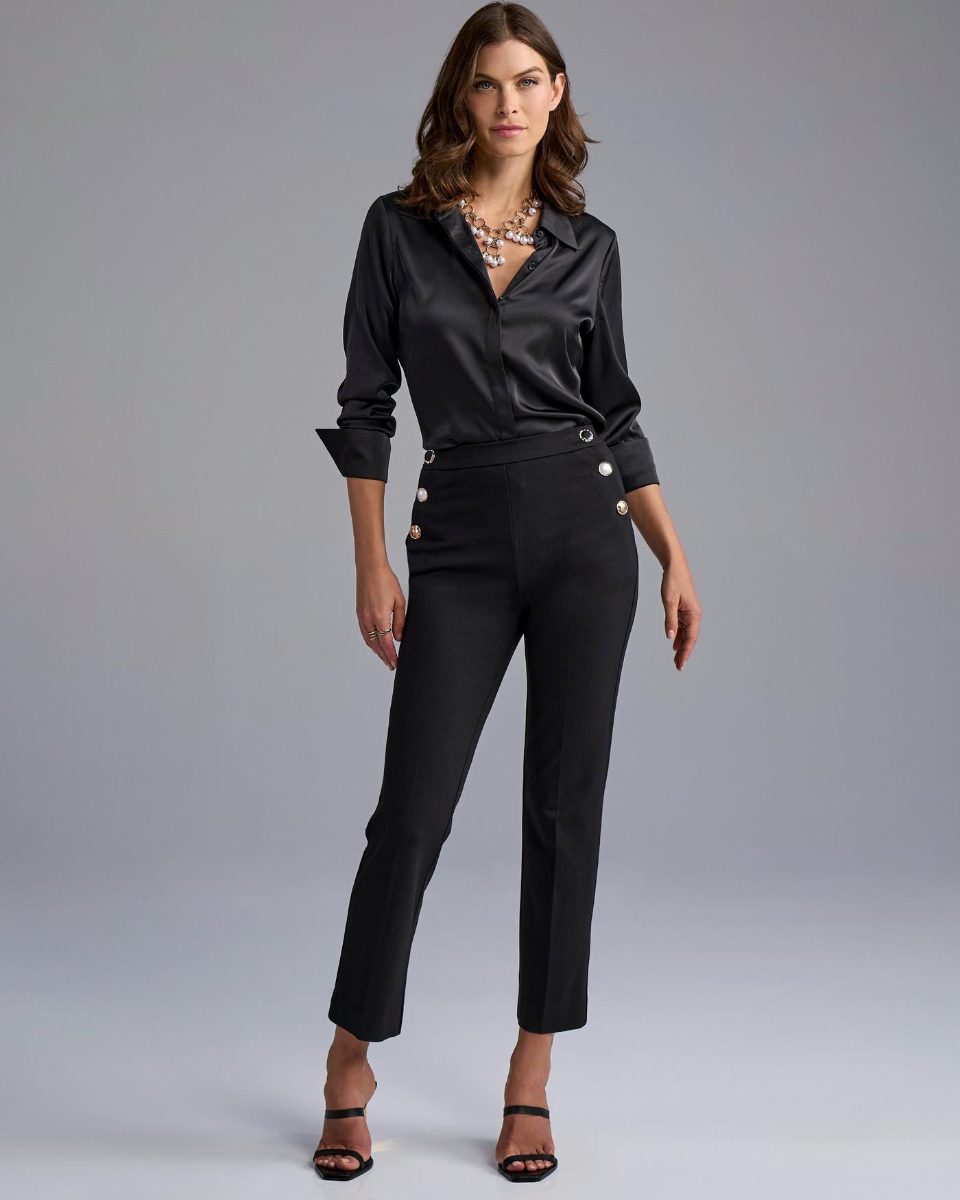Ultimate Ponte Cropped Pant with Button Detail Black