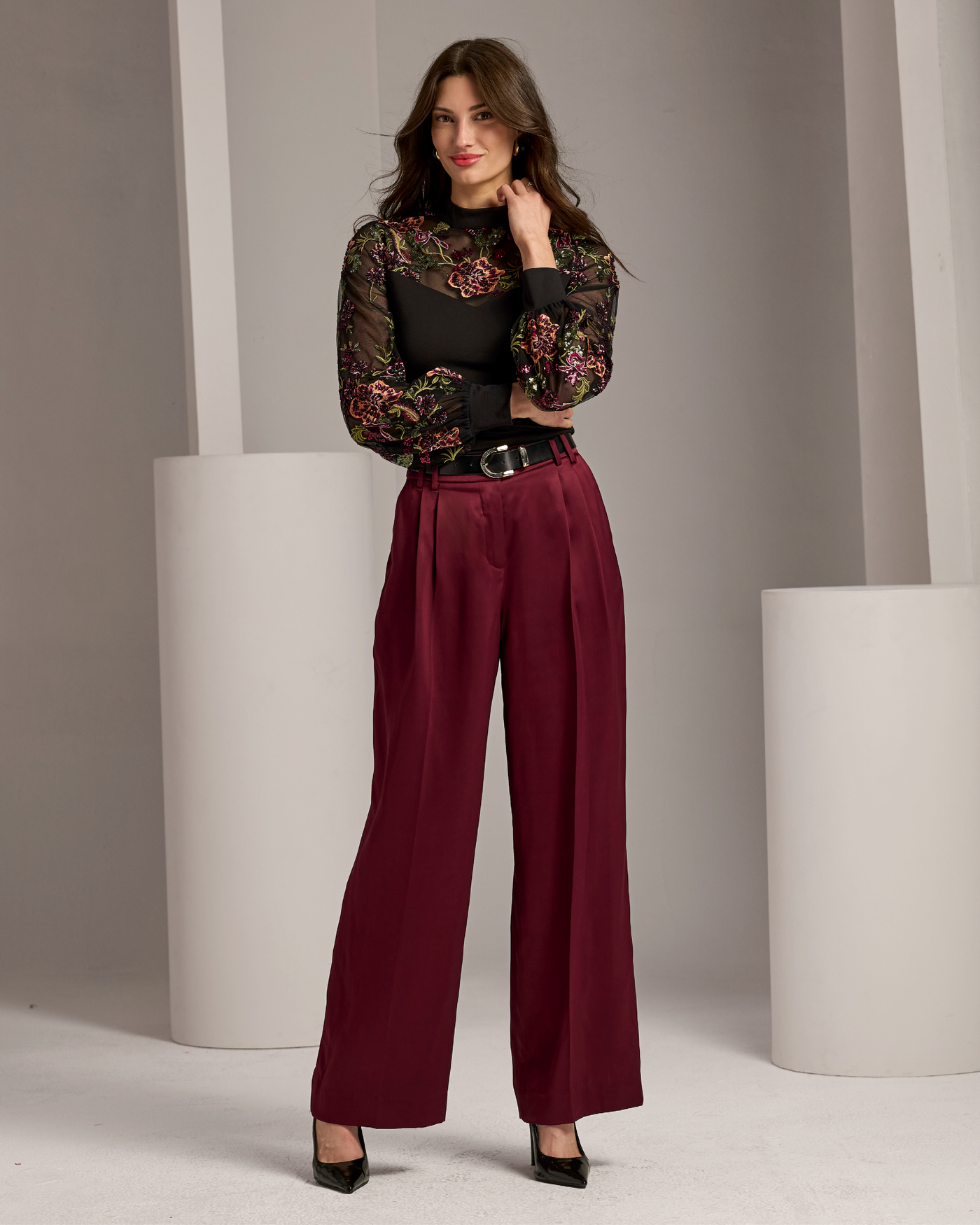 Wide Leg Satin Trouser Windsor Wine