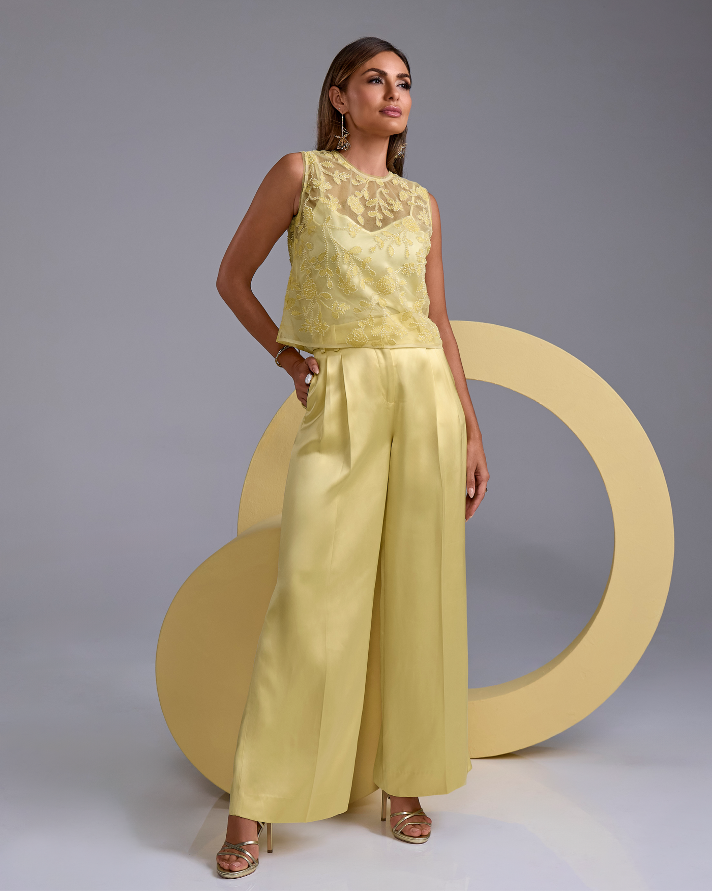 Wide Leg Satin Trouser Pale Banana