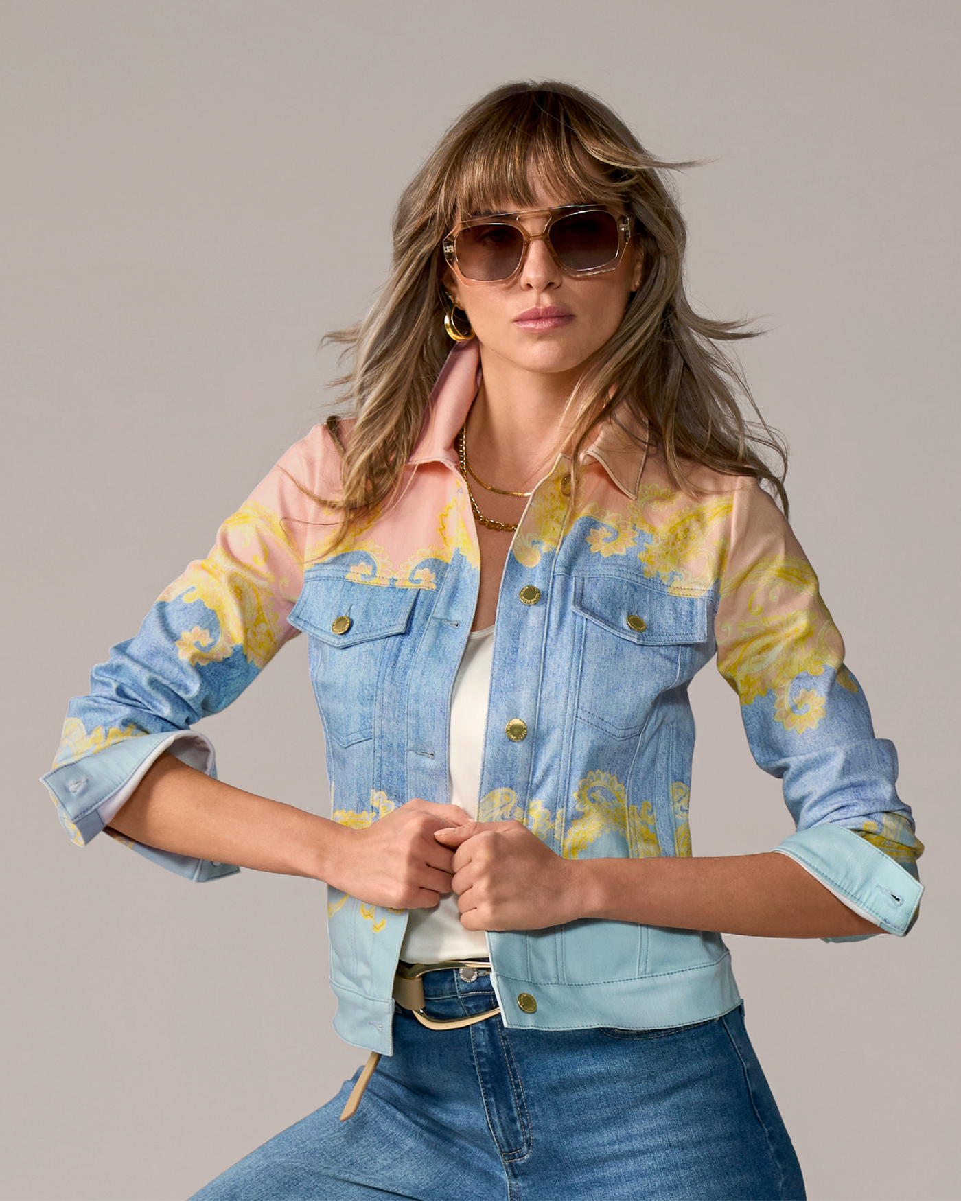 Scroll Print Denim Jacket Spring Paisley Denim