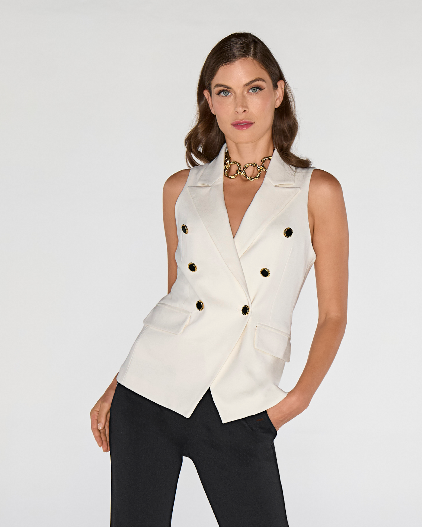 Ultimate Ponte Novelty Button Vest Off White