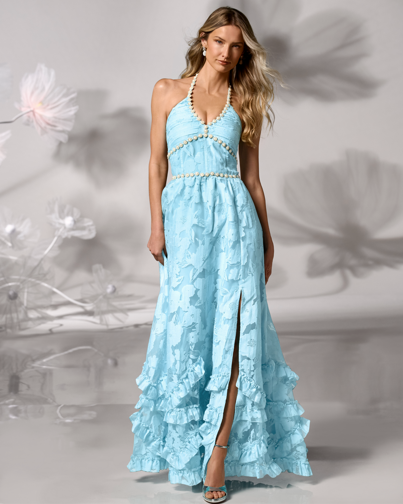 cute dresses modest Sophia Blue Floral Prom Dress XLarge For body measurements please live:6-4-26 Maxi Dresses White Slip Style:Midi/Maxi