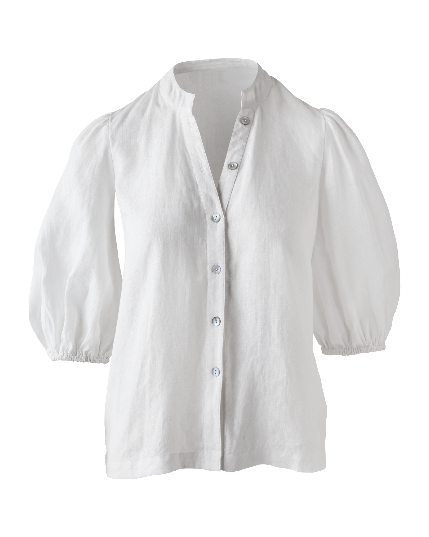 Linen Puff Sleeve Button Up Blouse - White – Boston Proper