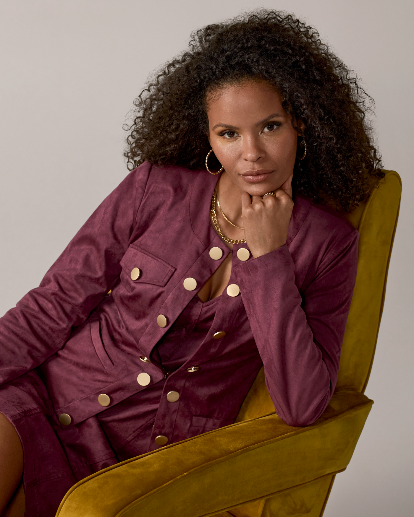 Button Detail Faux Suede Jacket Wine