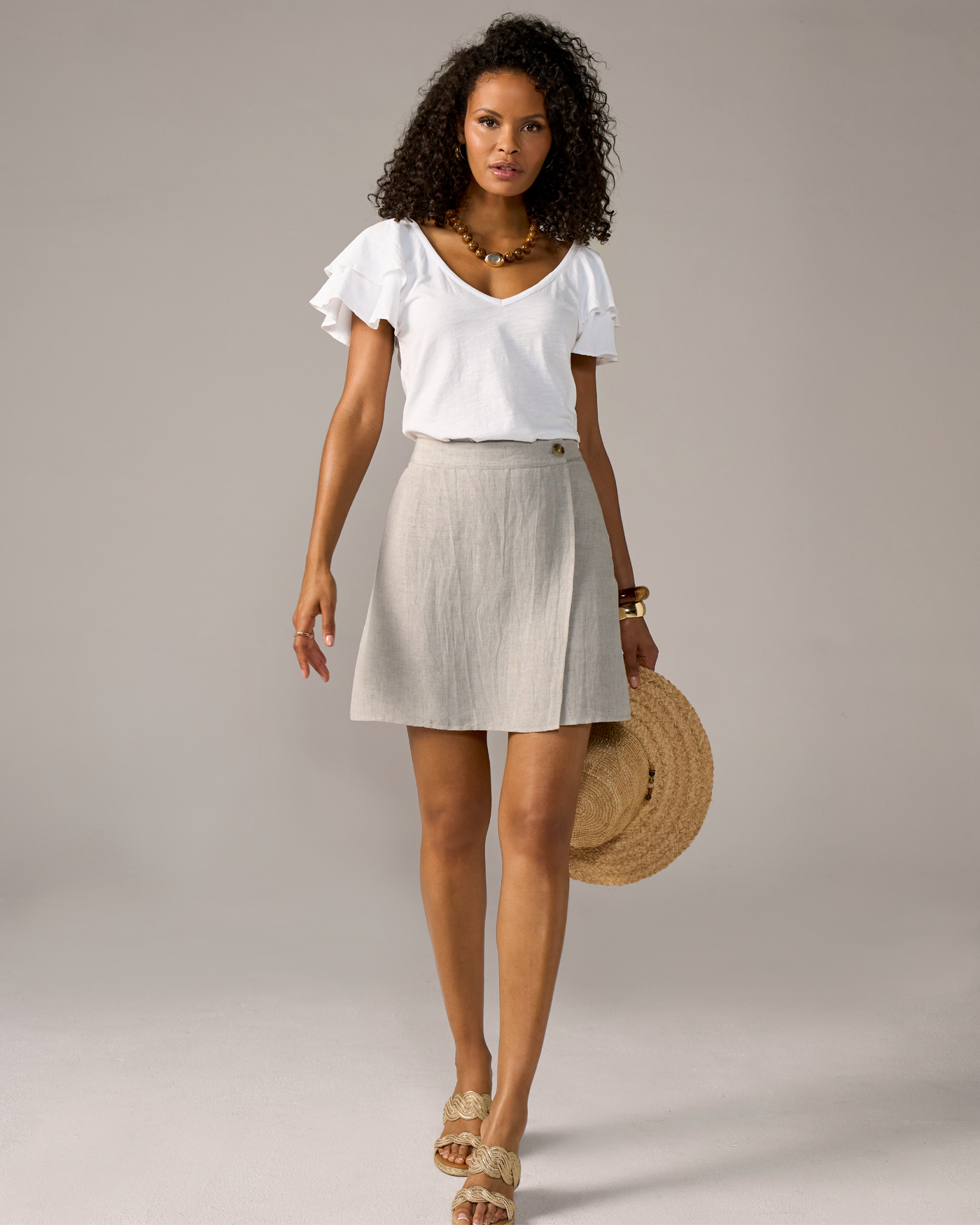 Flirty Linen Wrap Skort Flax