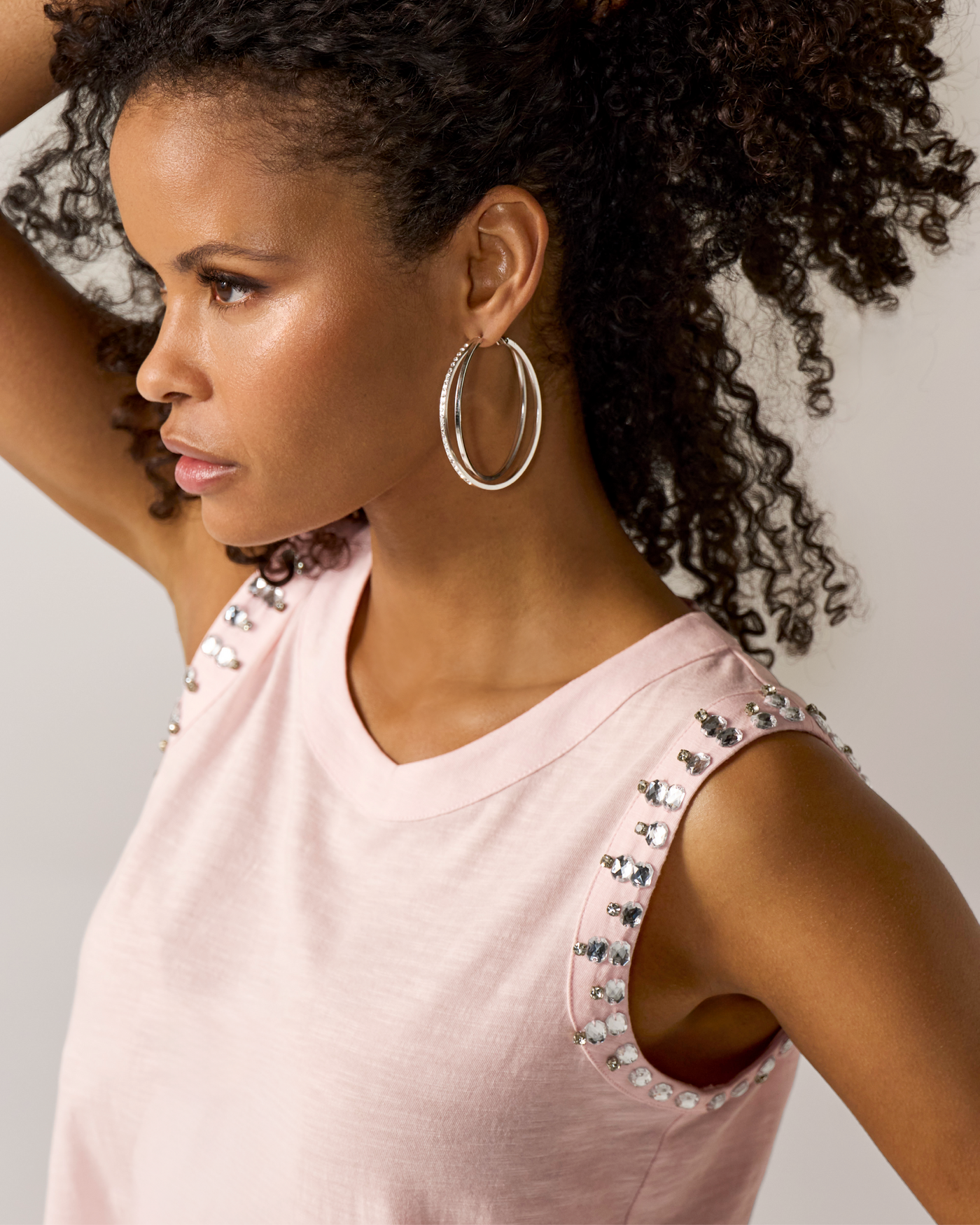 Slub Embellished Tank Pale Blush