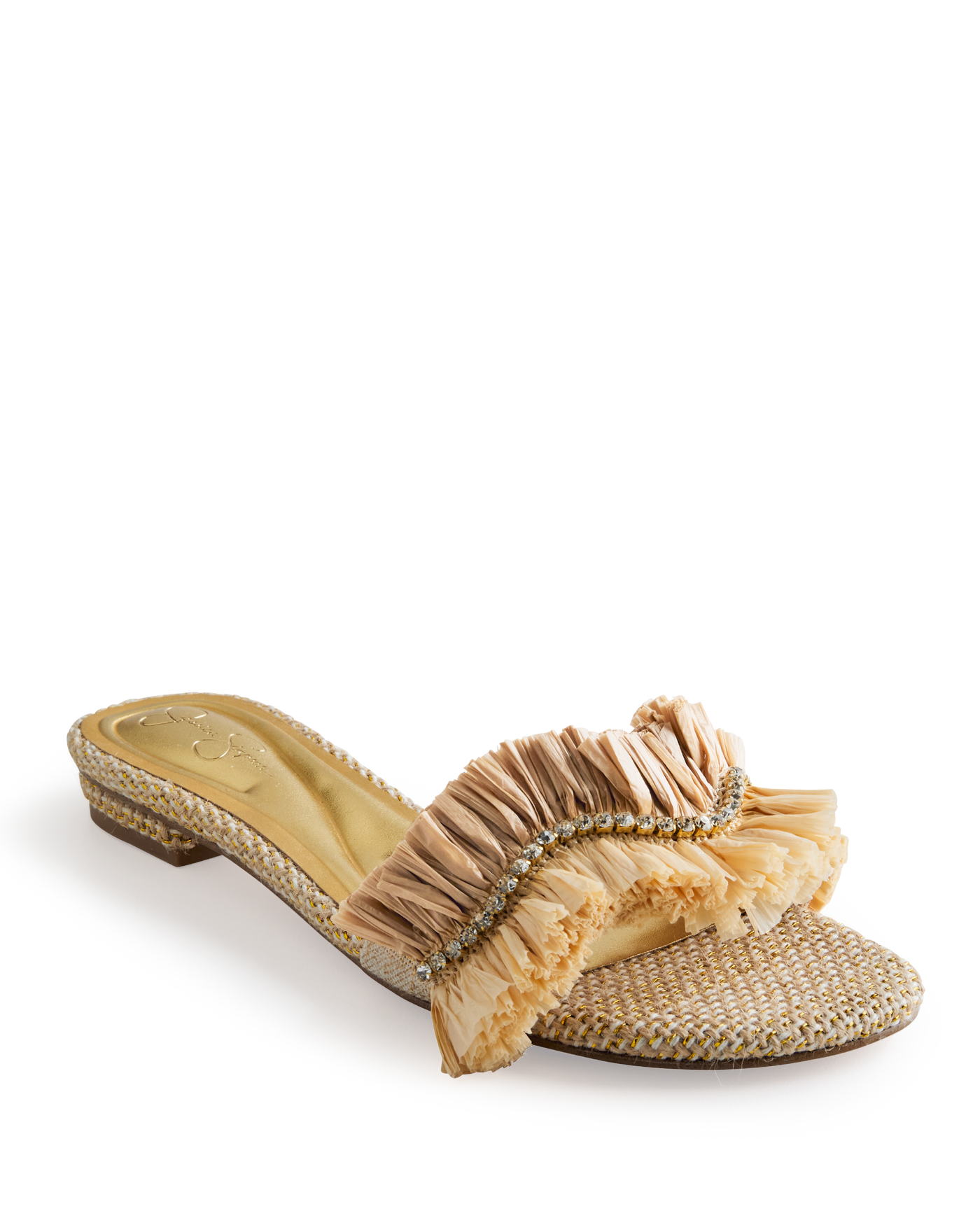 Jessica Simpson Raffia Rhinestone Slide Light Natural