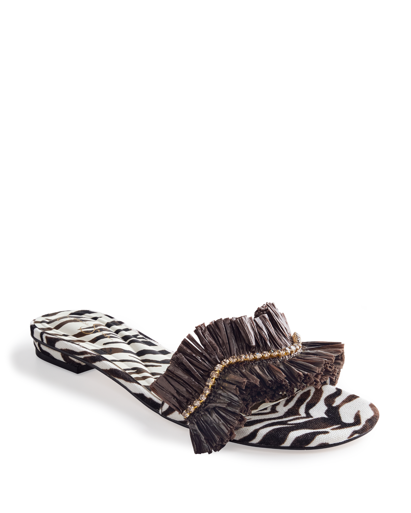 Jessica Simpson Raffia Rhinestone Slide Brown