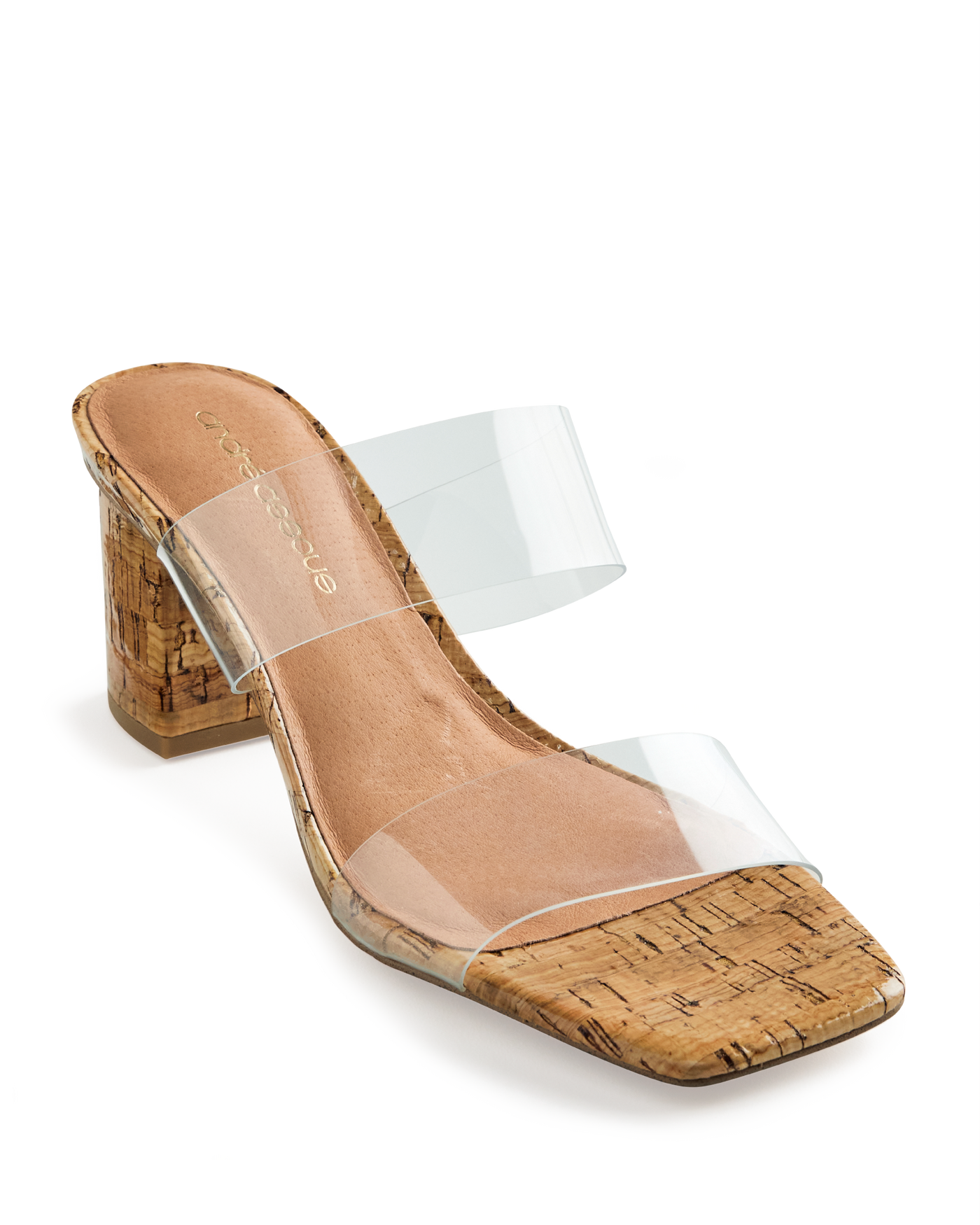 Andre Assous Vinyl and Cork Block Heel Clear