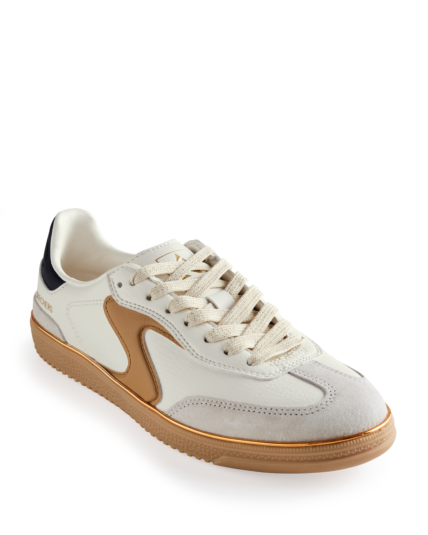 Skechers Leather and Suede Color Blocked Metallic Lace Up Sneaker White Multi