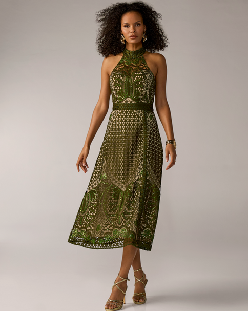 accessories for green lace dress Zapaka Women Dark Green Sequined Fringed Short Sleeves 1920s Gatsby Dress with Accessories Set, Dark Green / S