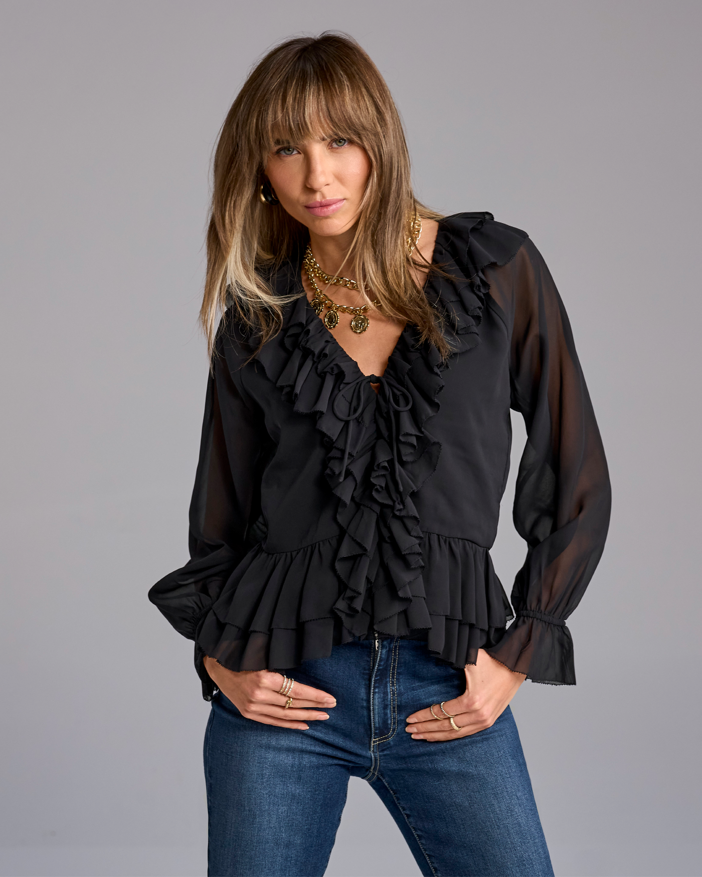 Ruffle Peplum Blouse Black