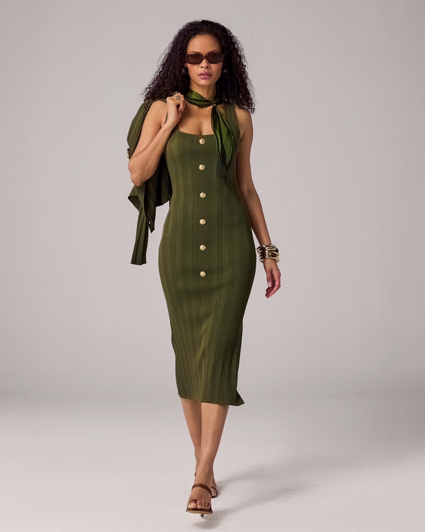 Crested Button Sweater Dress Olive Night