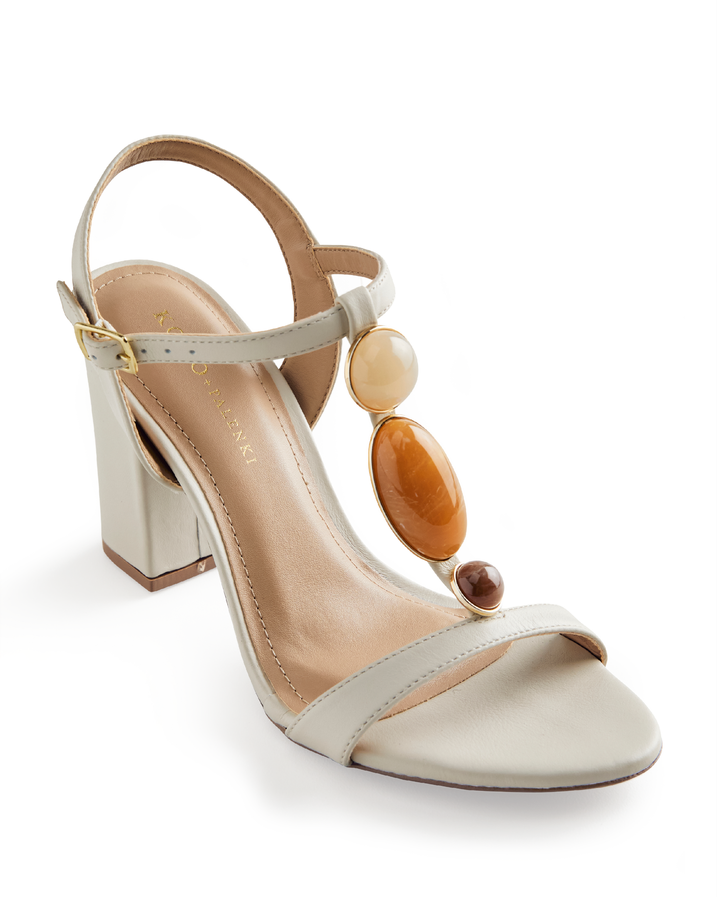 Koko + Palenki Multi Stone Block Heel White