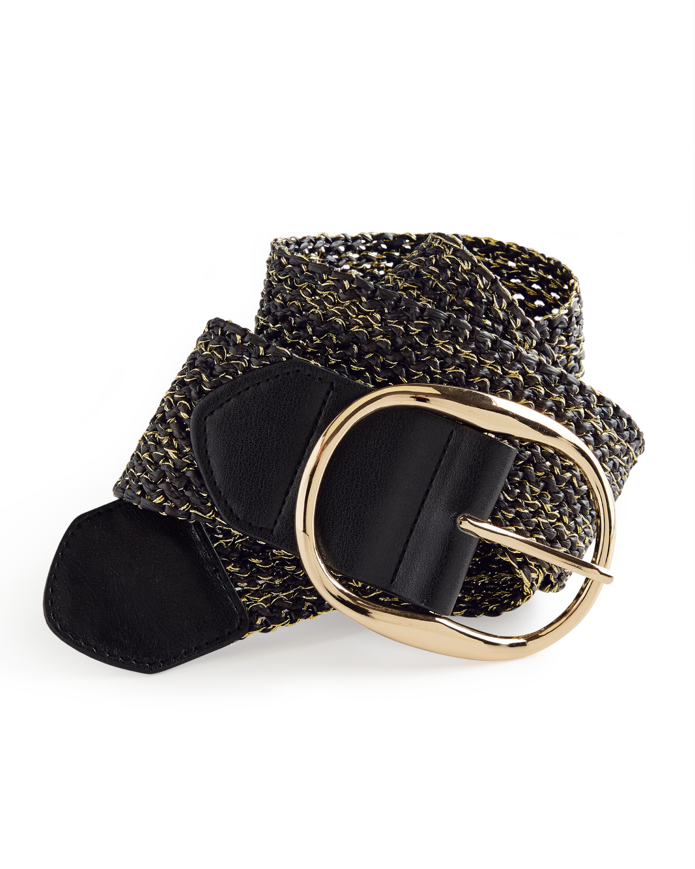 Black and Gold Woven Raffia Belt Black/Gold